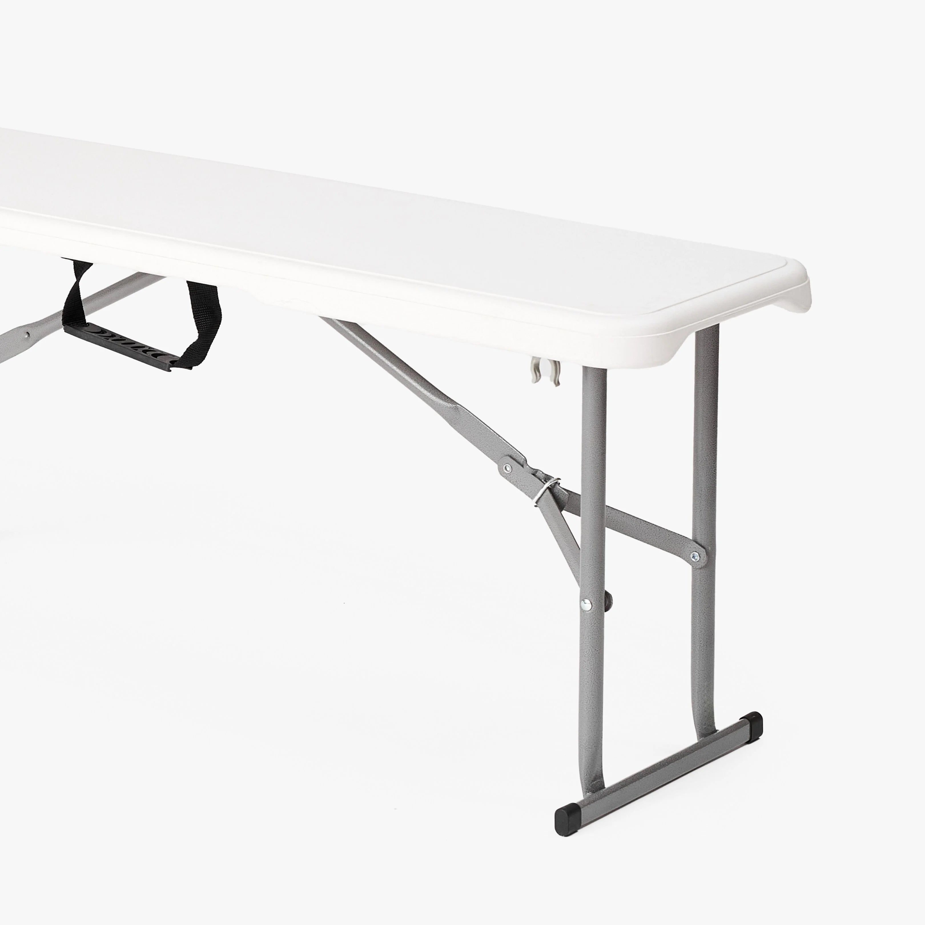 side view of folding white bench