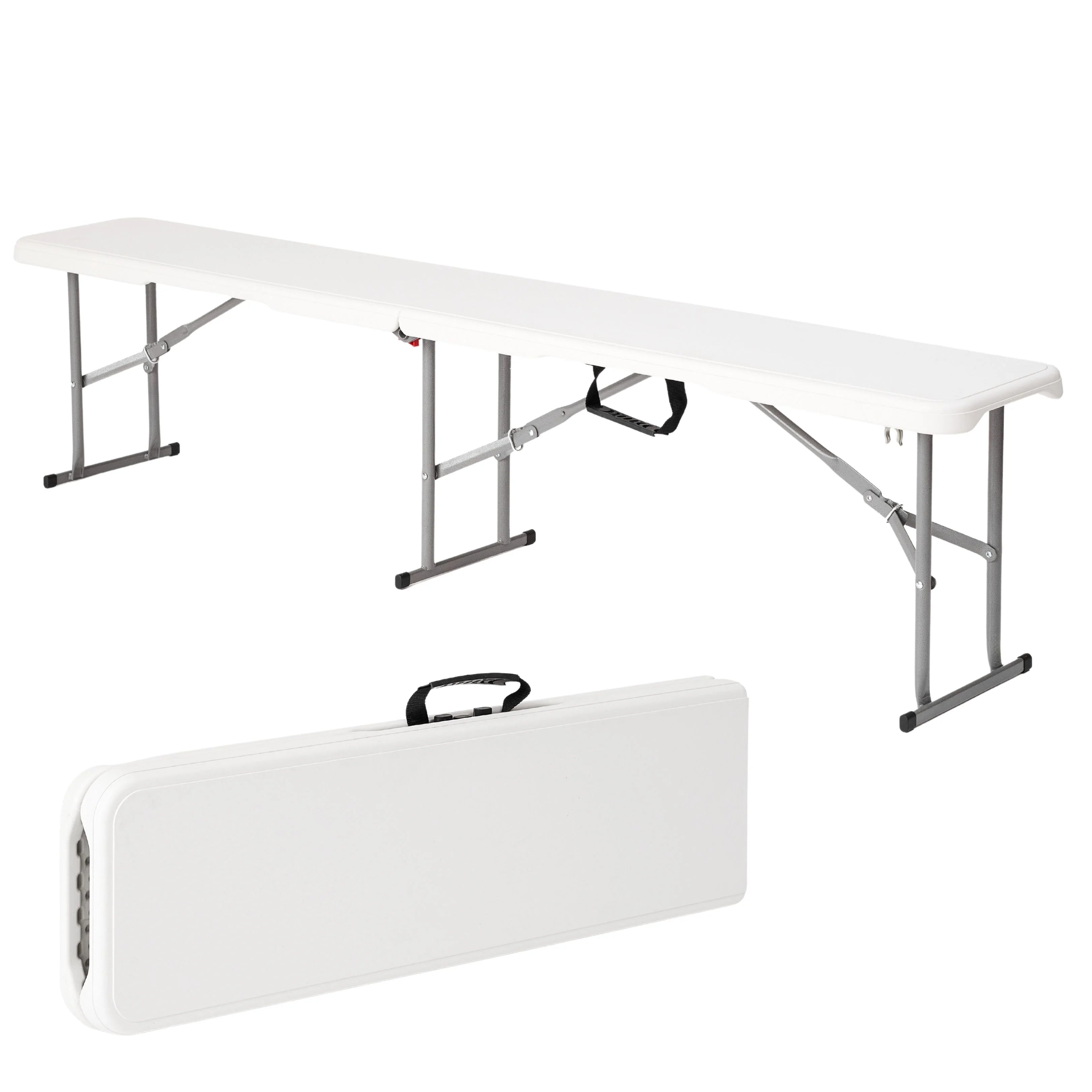 white folding bench shown open and folded