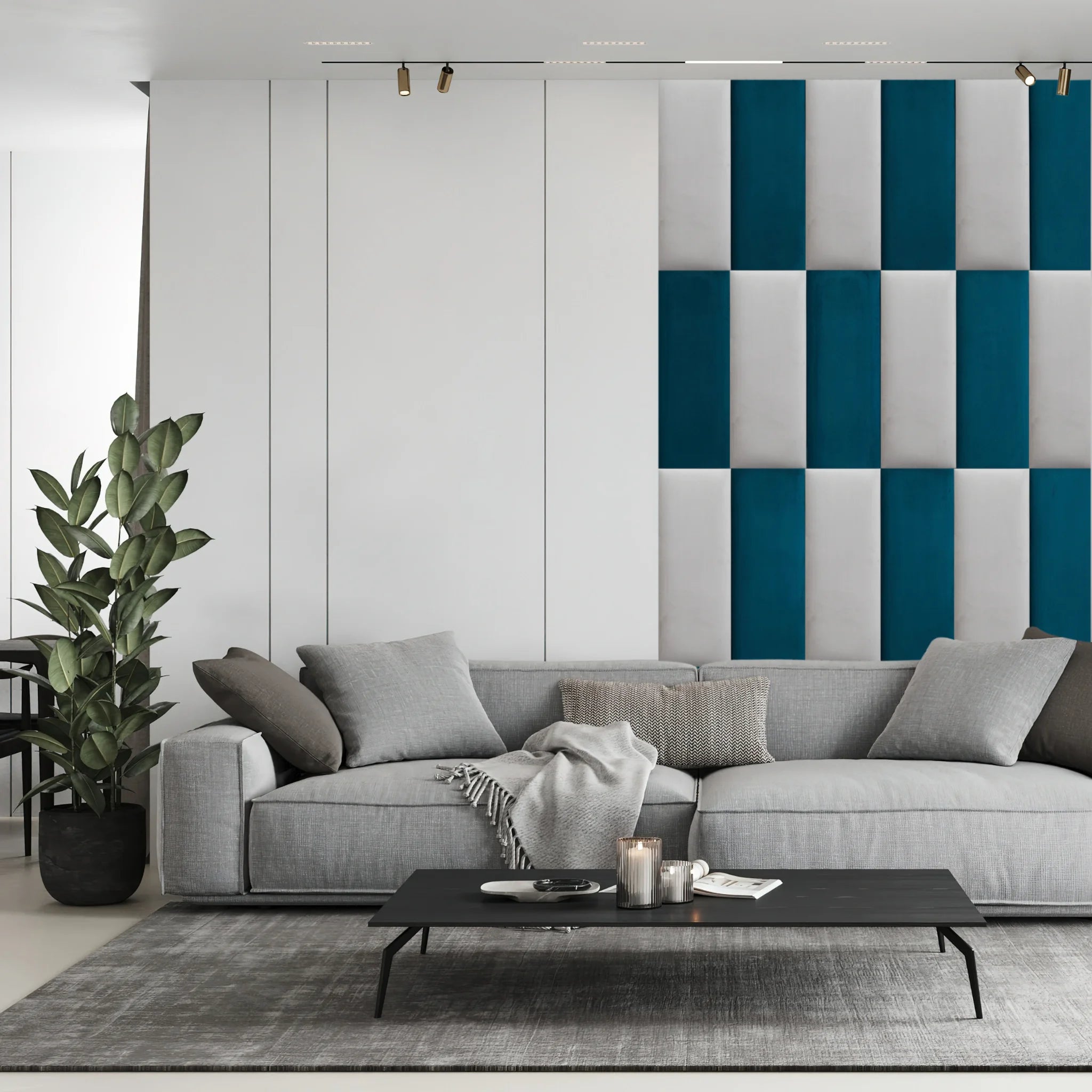 Modern living room featuring mixed colours 3D wall panels