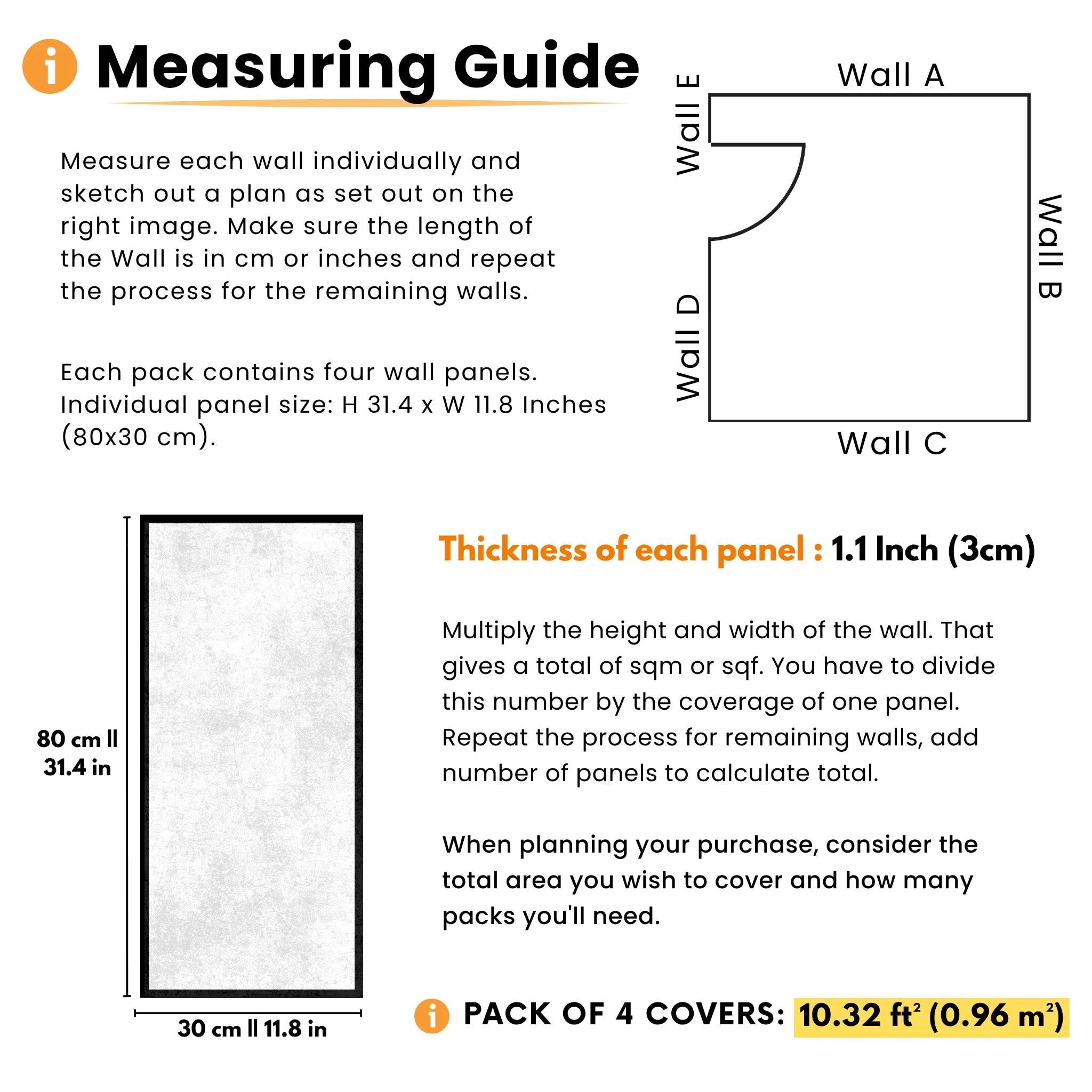 Measuring guide for wall panelling set of 4 with adhesive