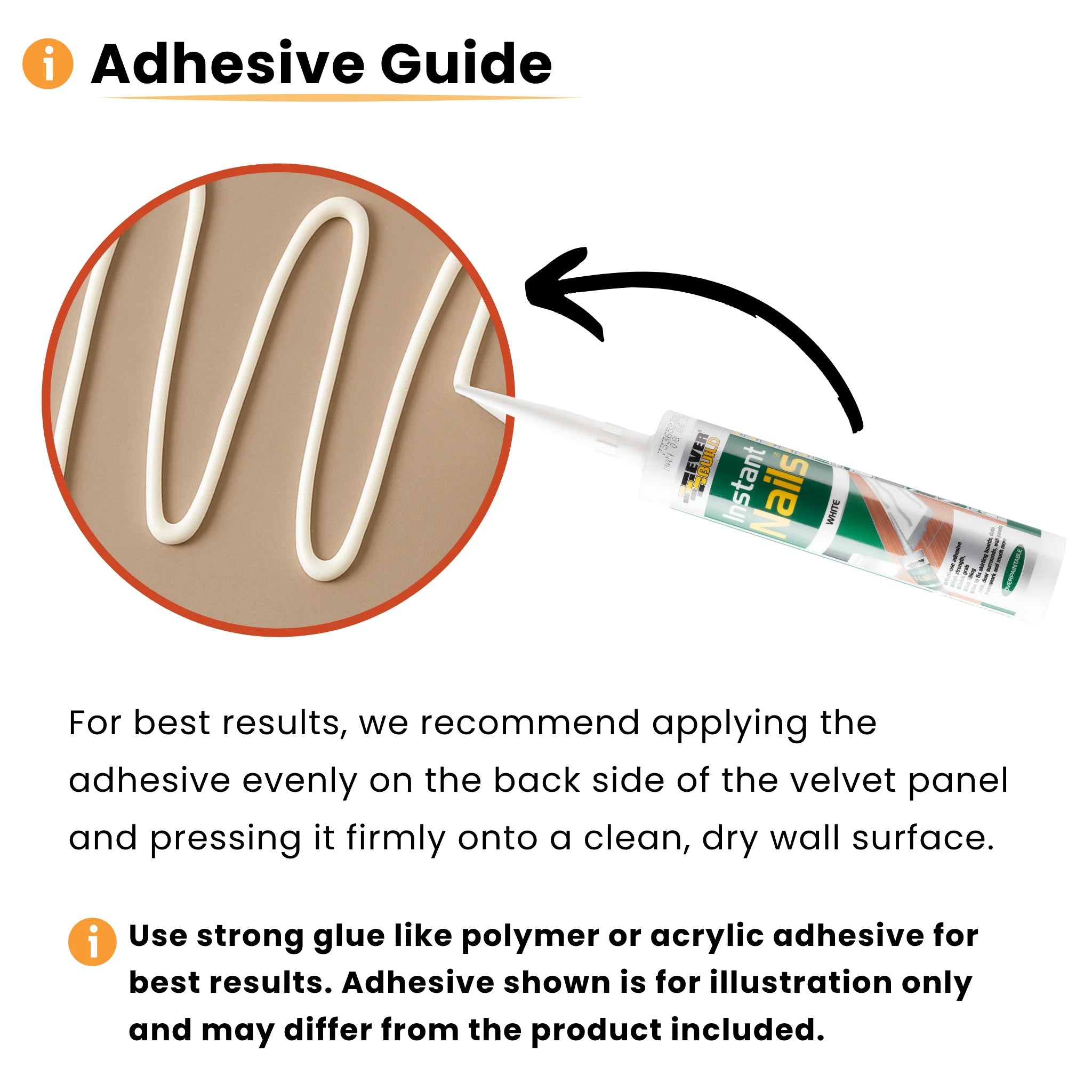 Adhesive guide: apply adhesive to the wall mounted headboard back