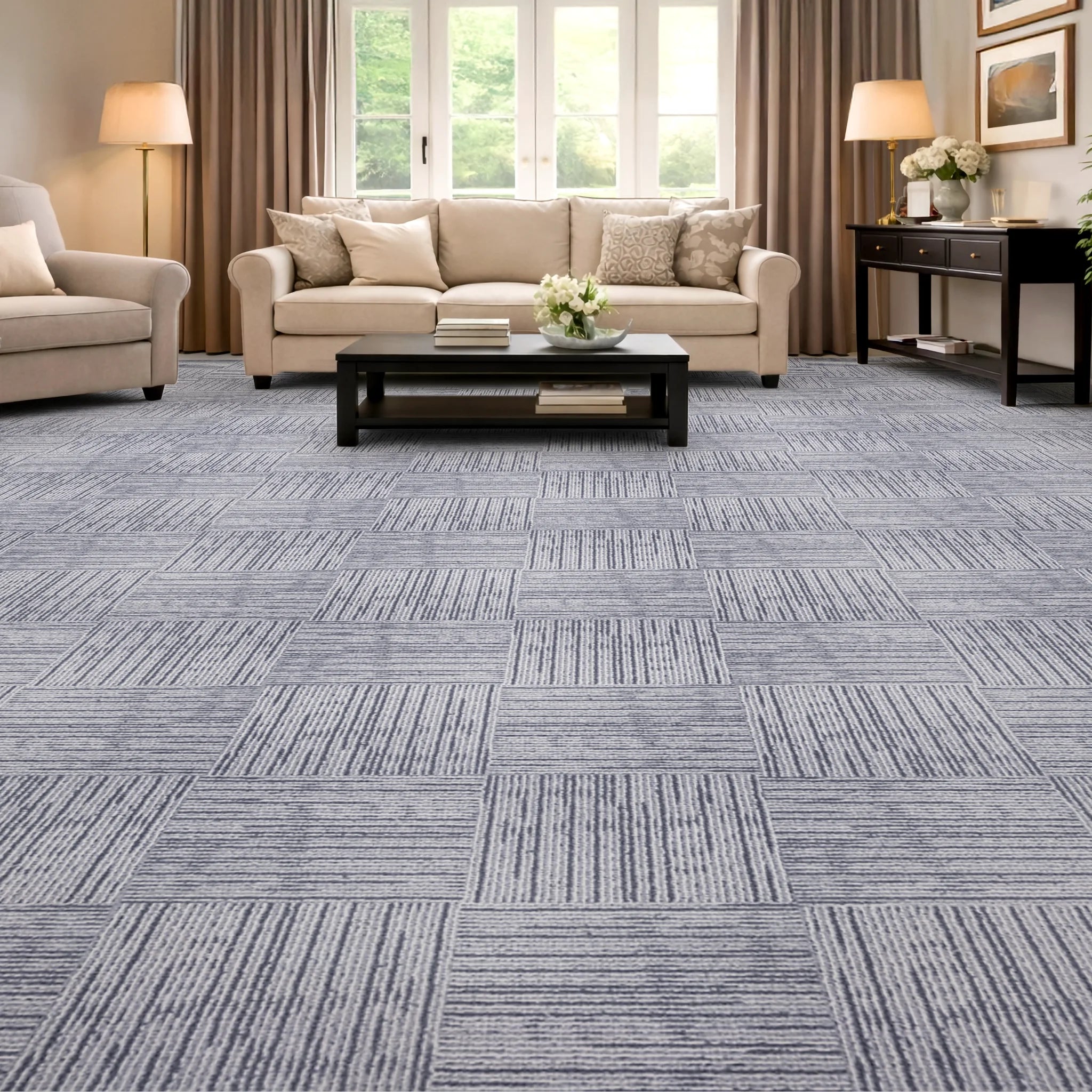 Grey Carpet Effect - Vinyl Floor Tiles Self-Adhesive
