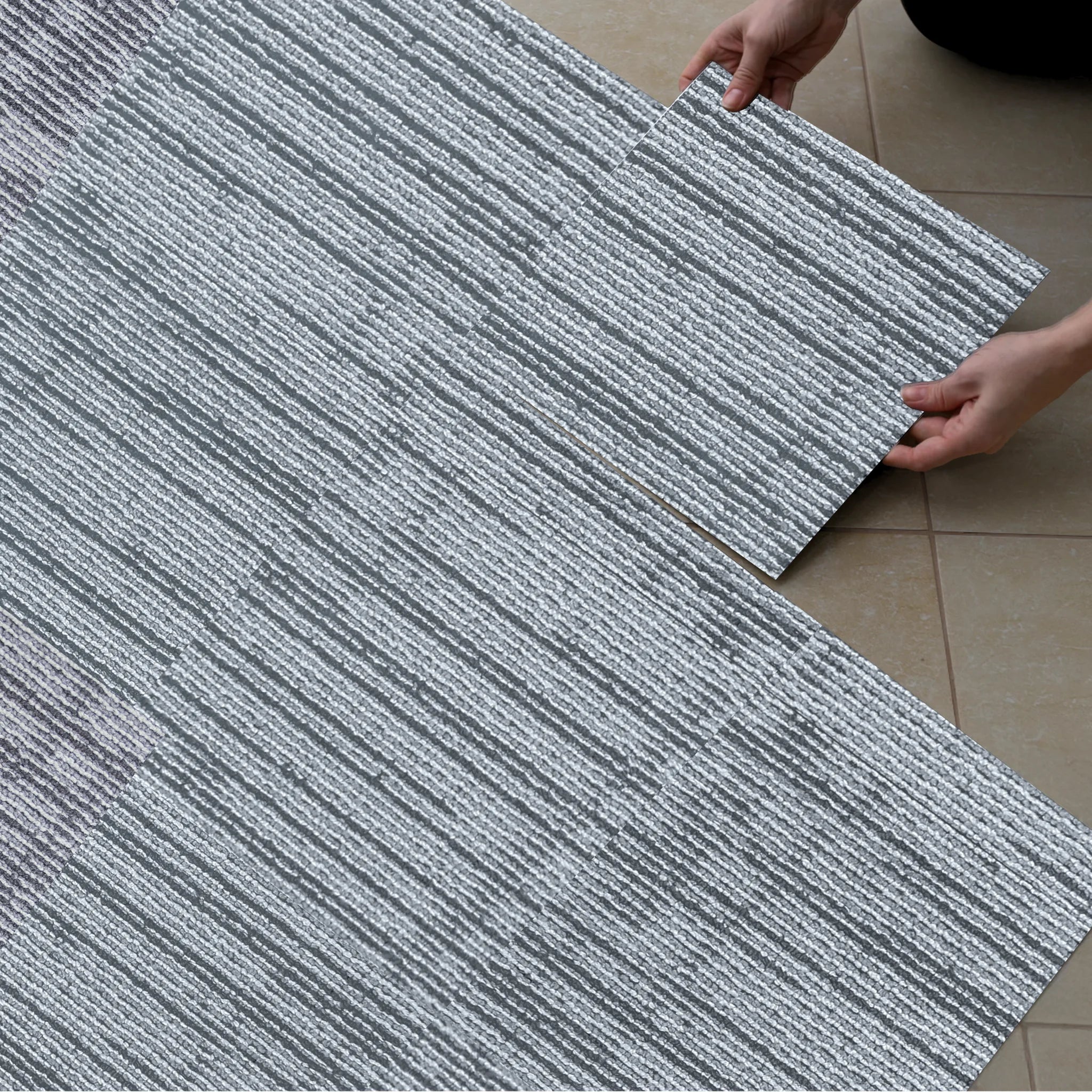 Grey Carpet Effect - Vinyl Floor Tiles Self-Adhesive