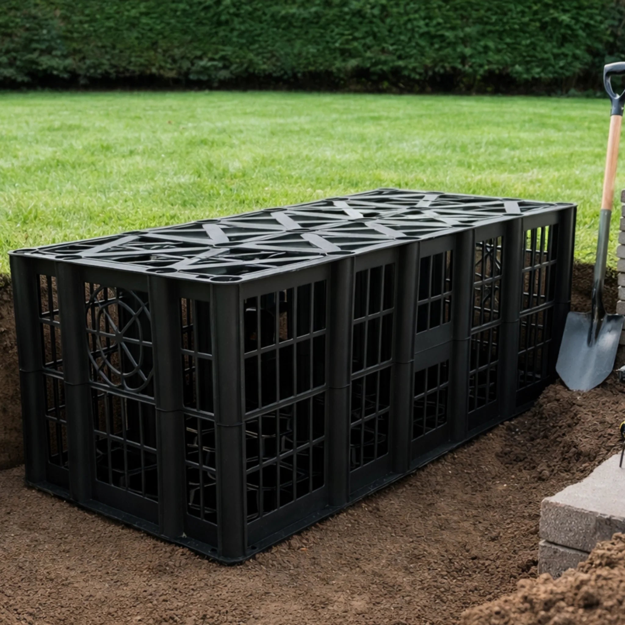 Modular soakaway crates stabilising the ground