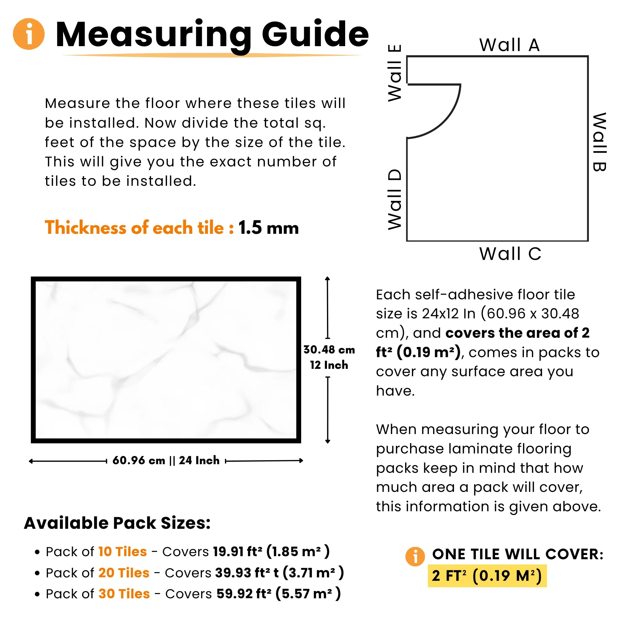Large Rectangular Self-Adhesive Vinyl Floor Tiles measuring