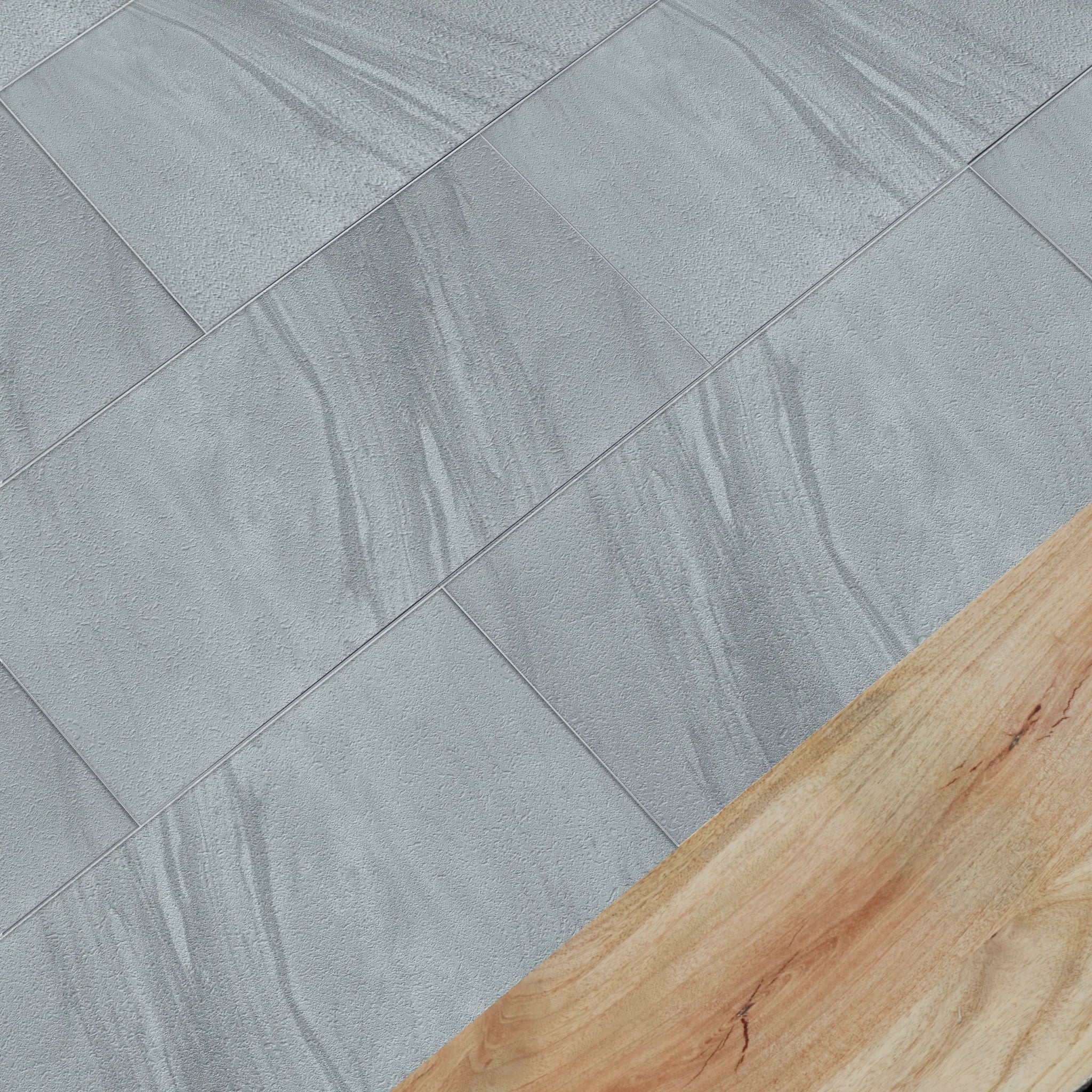 square tile close-up with grey white marble effect