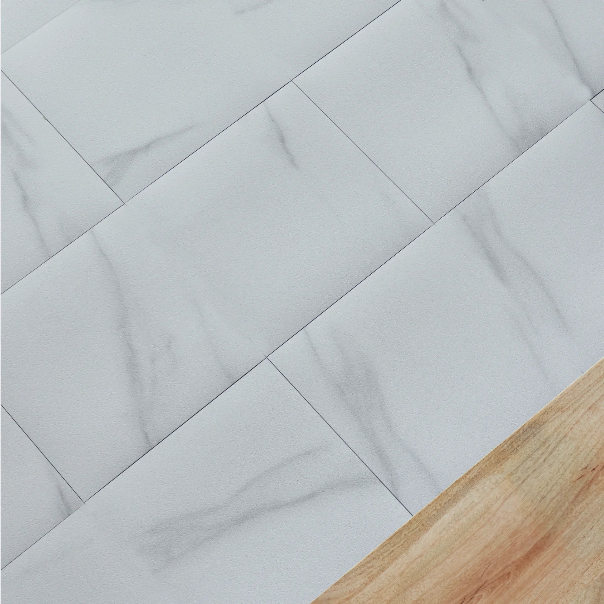 rectangular tile close-up with white marble effect
