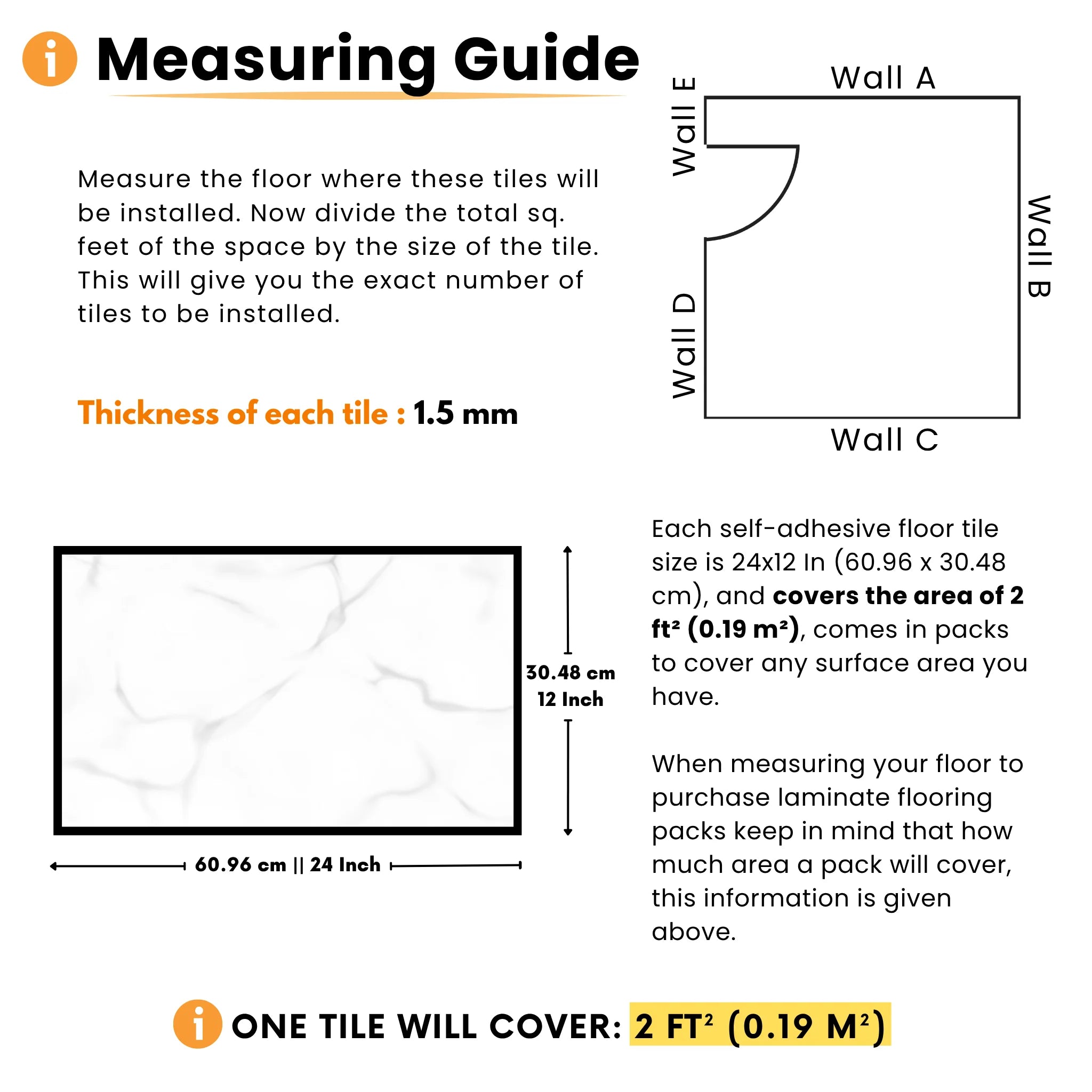 measuring guide for white marble stick on tiles