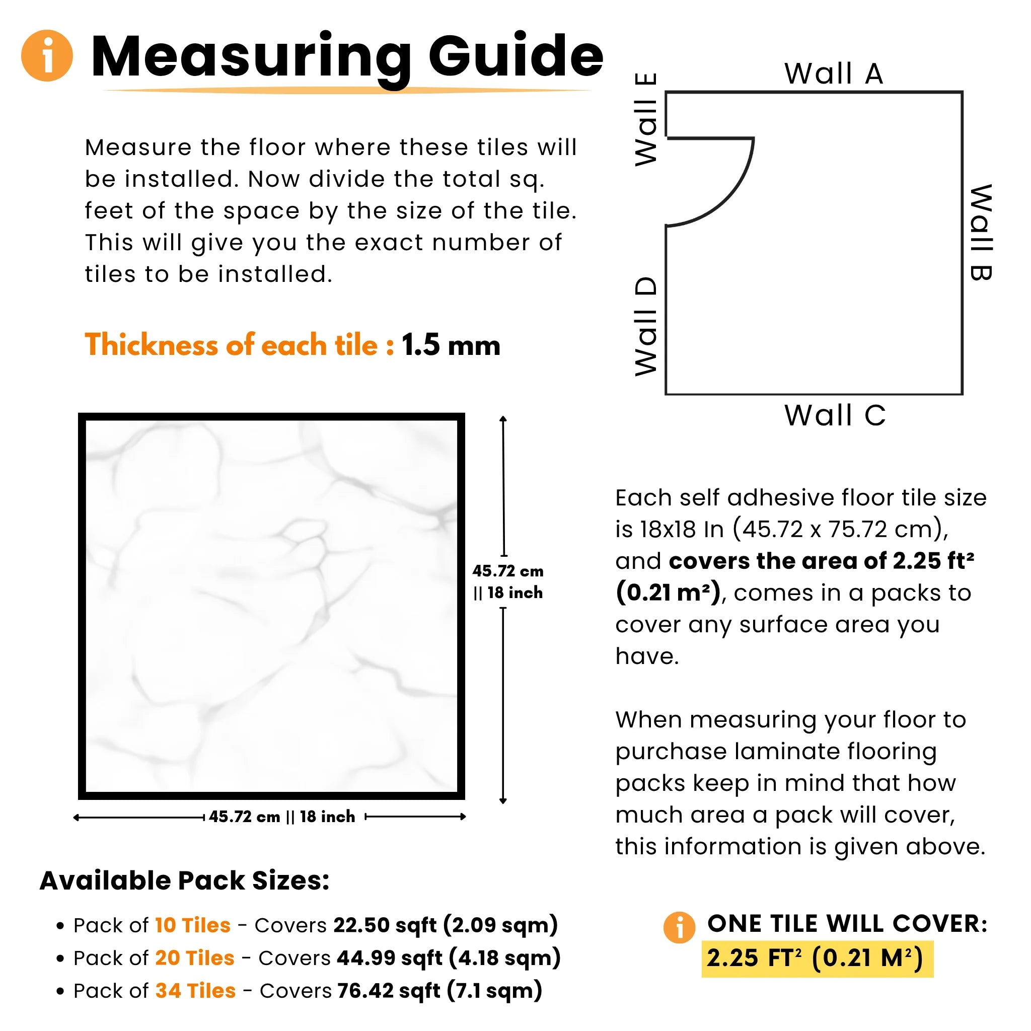 Large Square Self-Adhesive Vinyl Floor Tiles measuring guide
