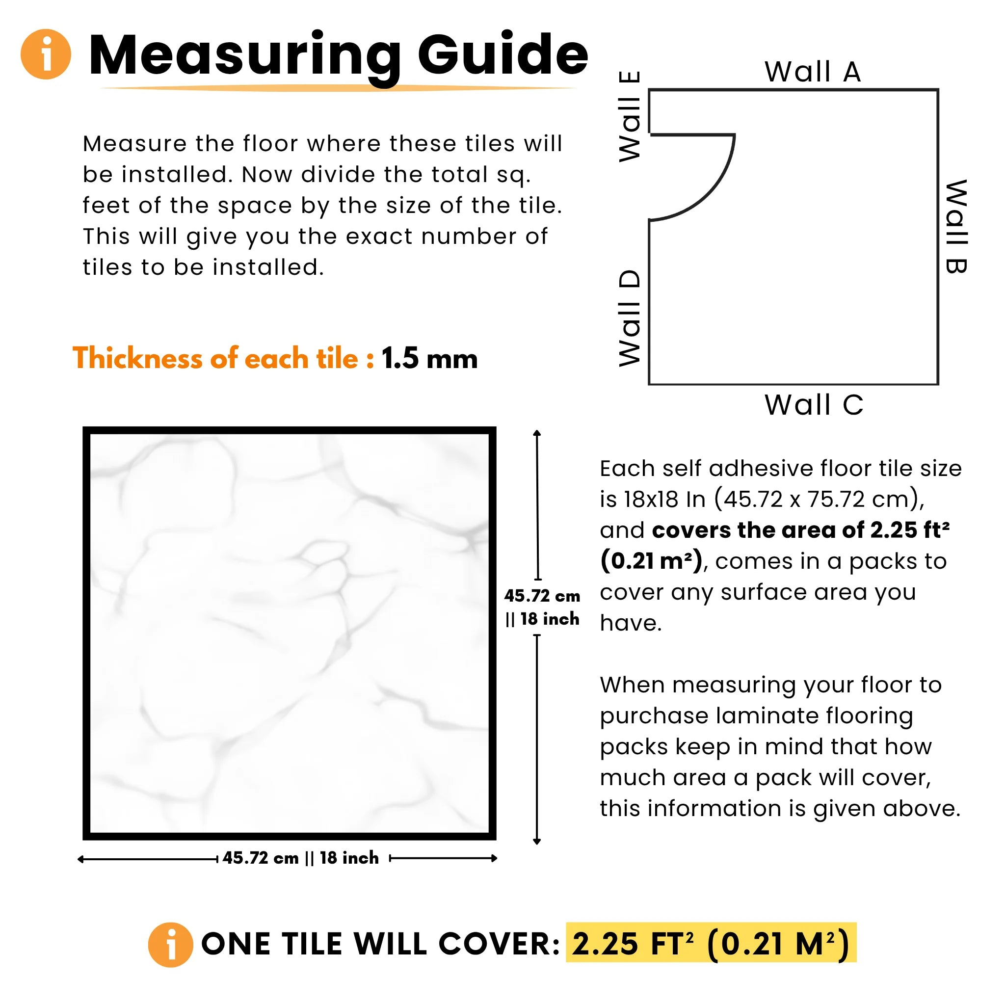 measuring guide for white marble stick on tiles