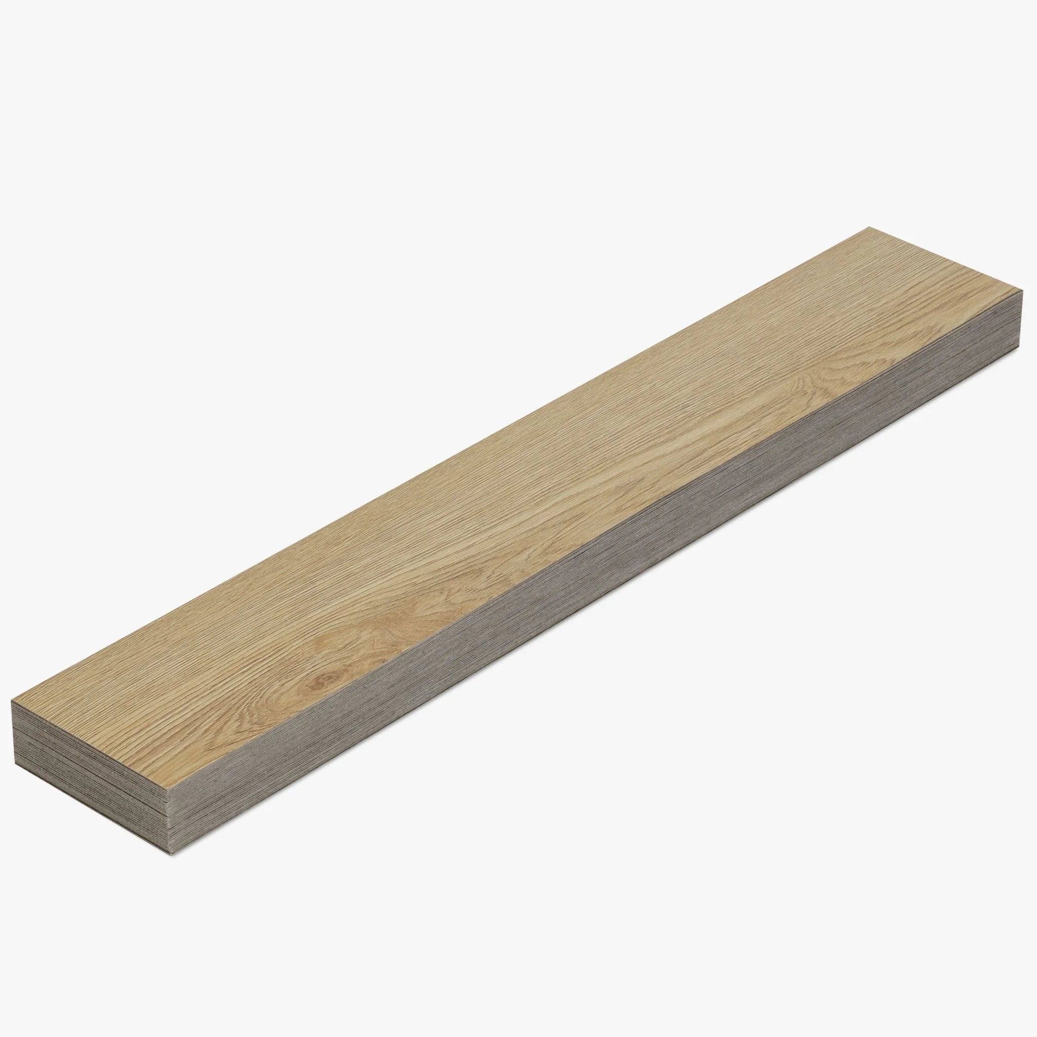 detailed view of light brown wood-effect vinyl flooring with subtle grain patterns
