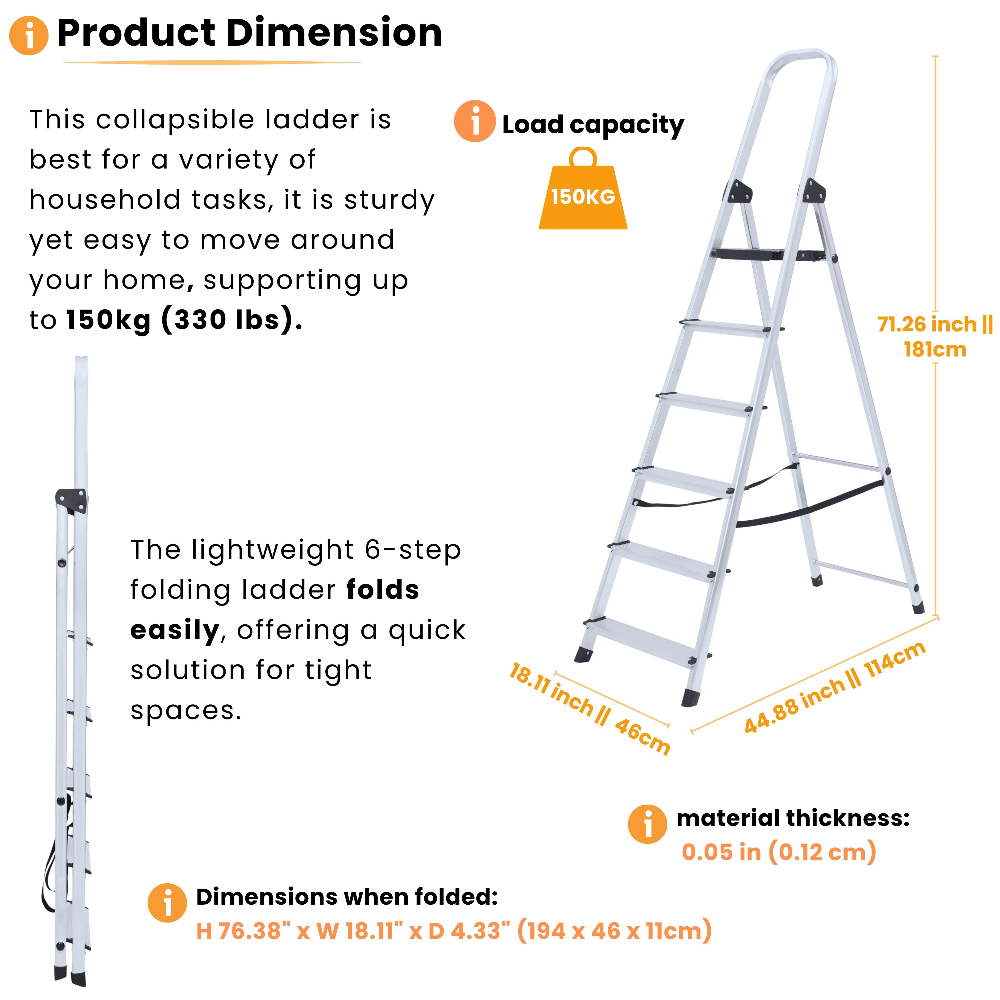 lightweight step ladder 6 steps description