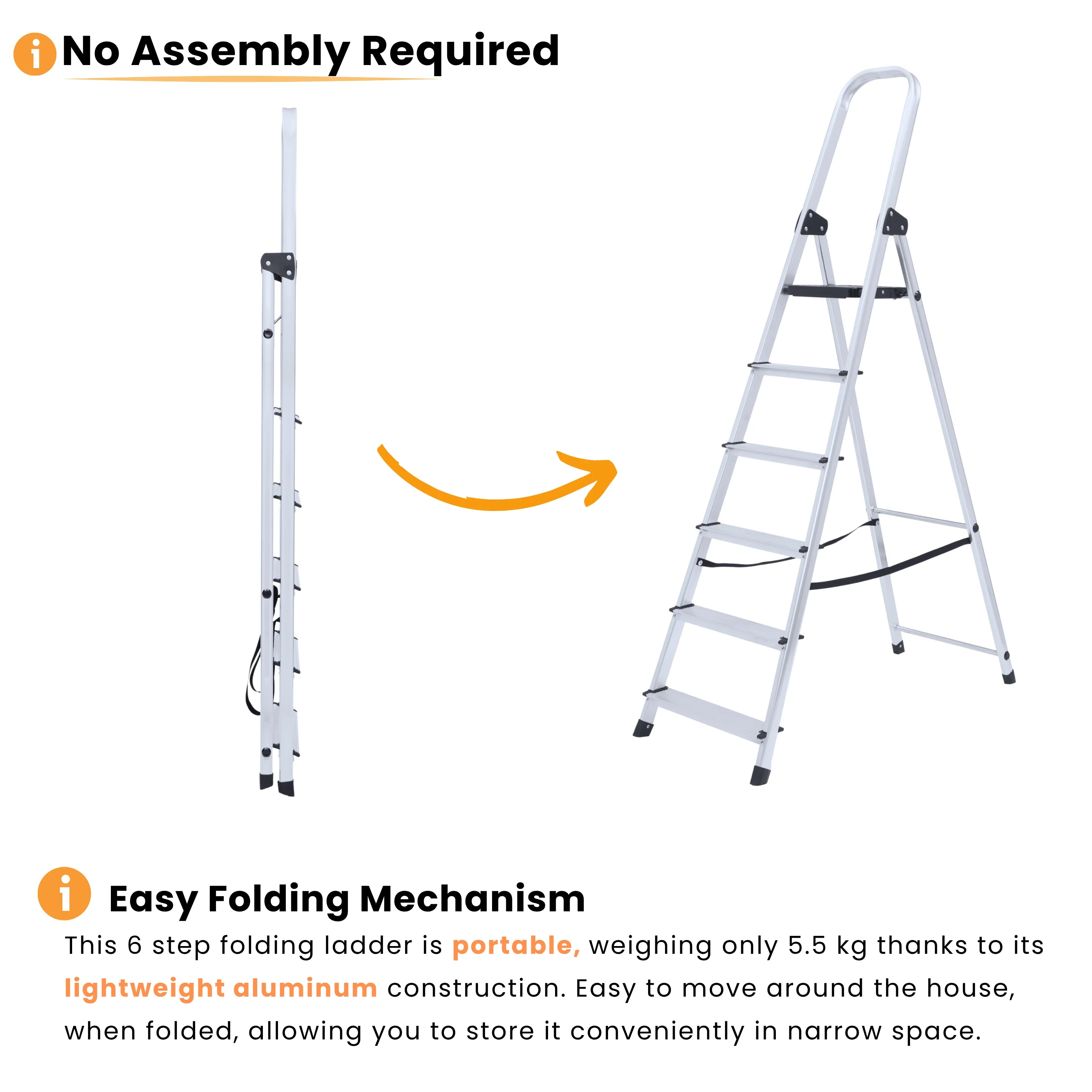Tall 6 step ladder with handrail no assembly
