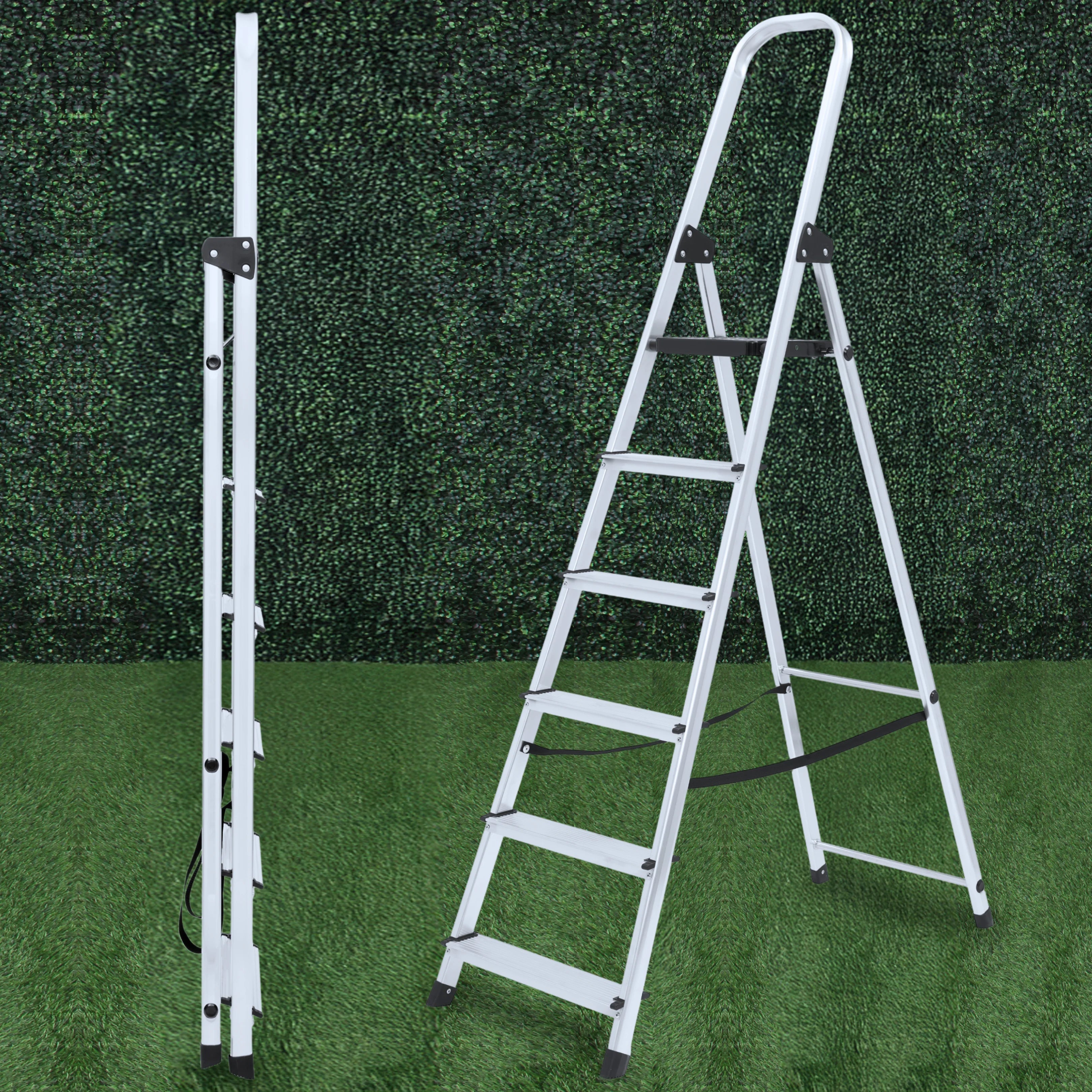 Sturdy 6 step ladders view open folded from side