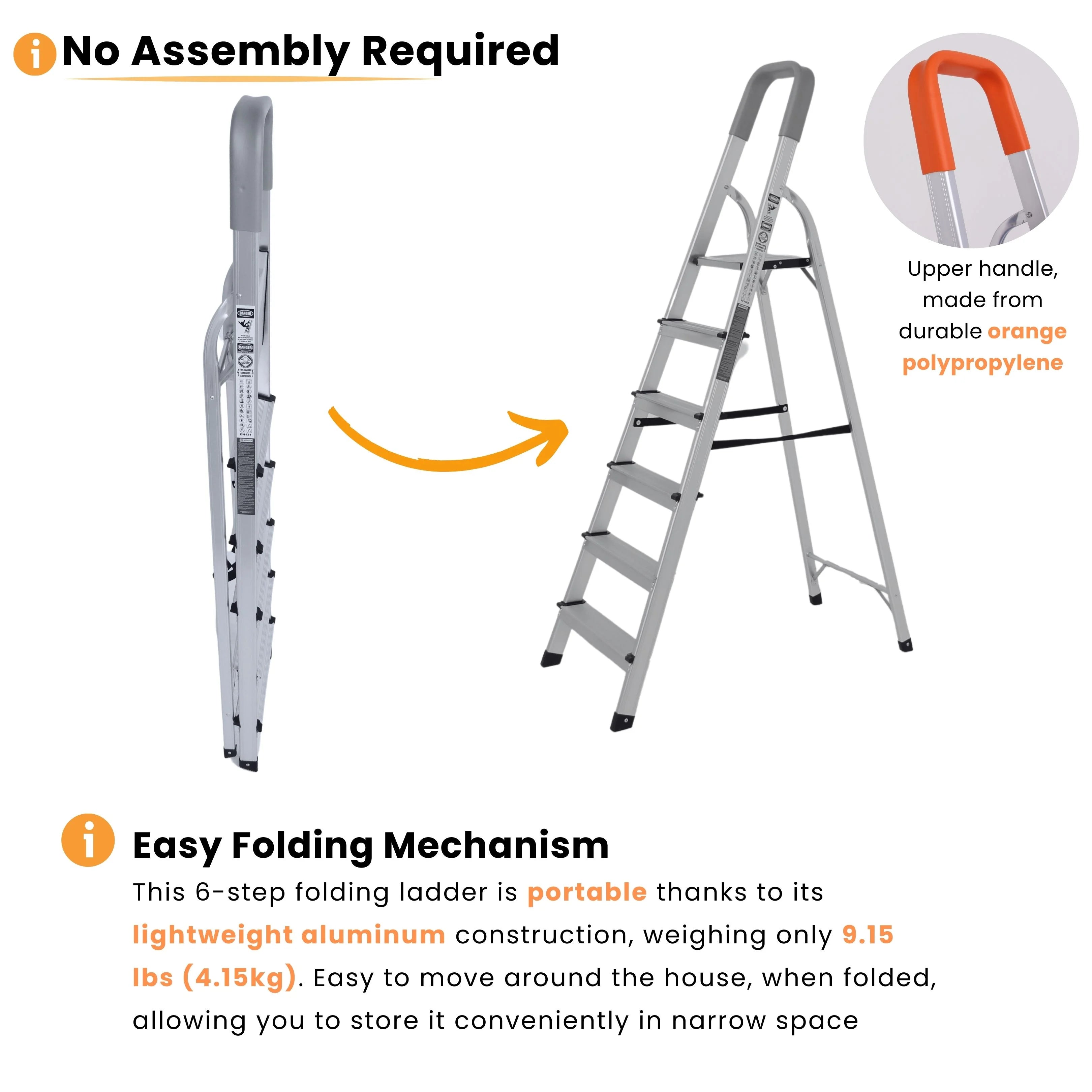 Tall 6 step ladder with handrail no assembly