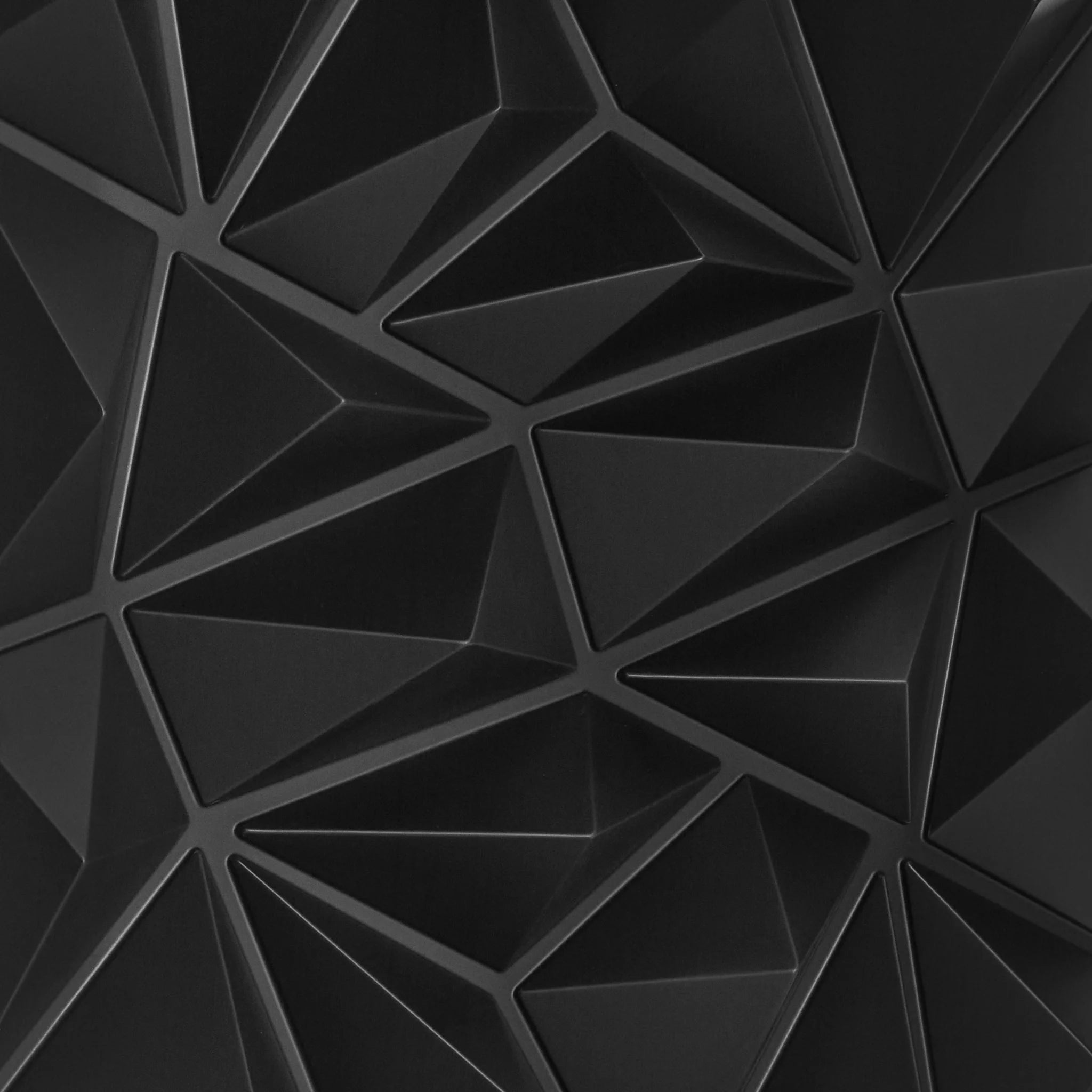 Close-up of black PVC wall panel with geometric designs
