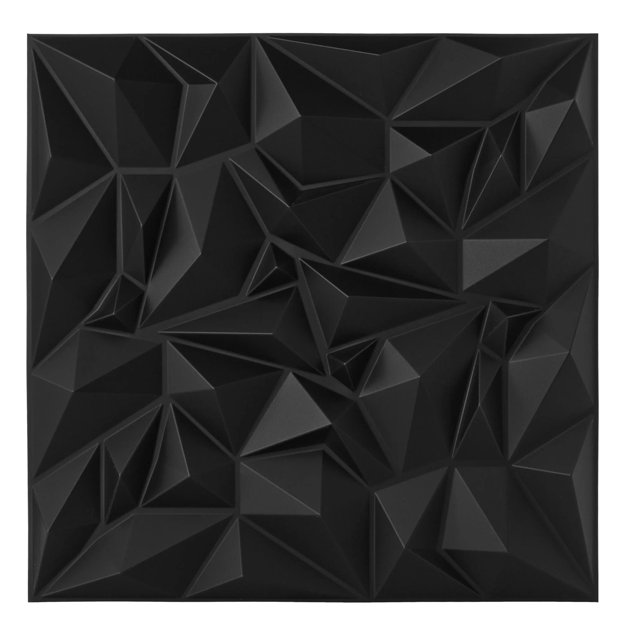 Black PVC wall panel with geometric patterns, close-up view