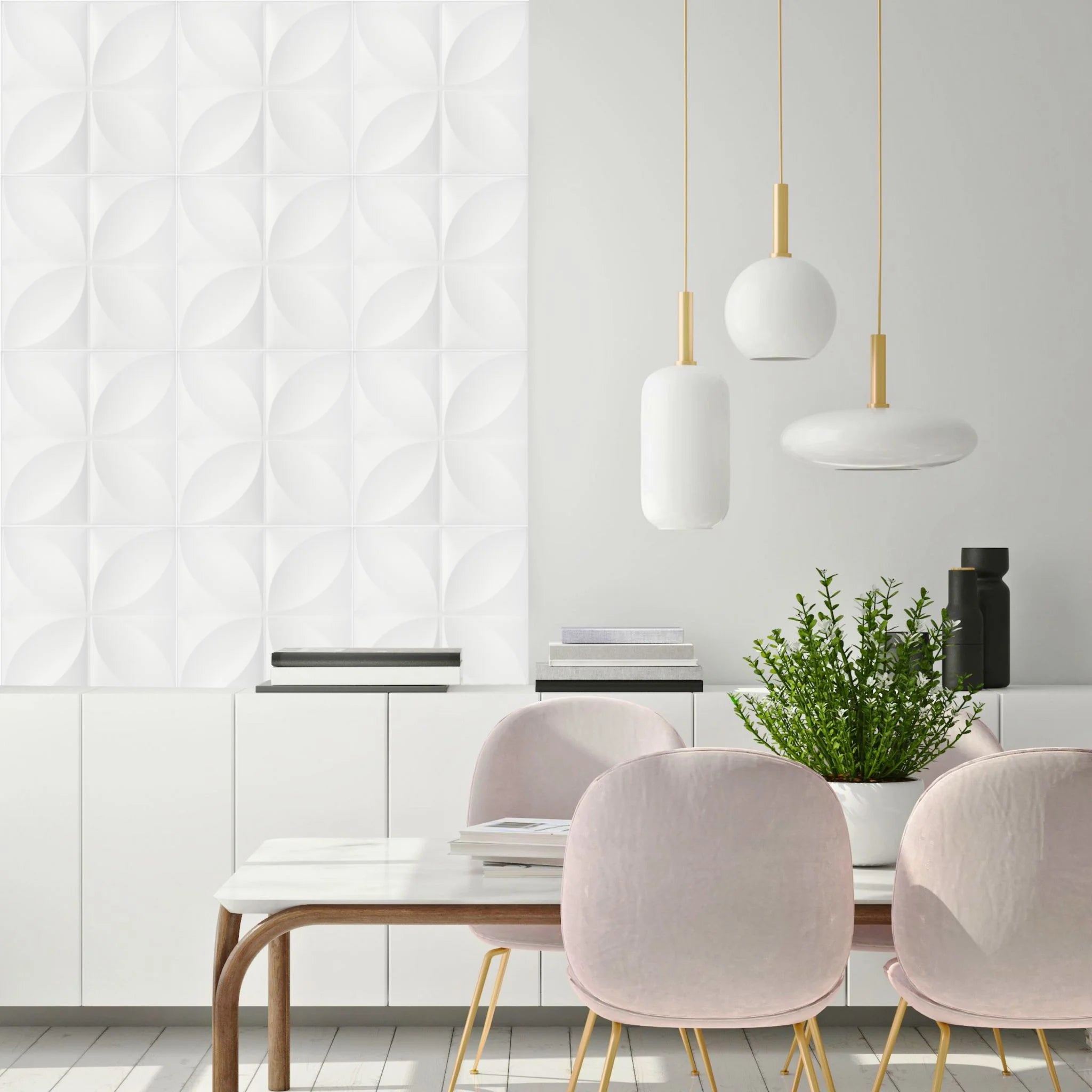 Matte White Floral Pattern - PVC Wall Panel