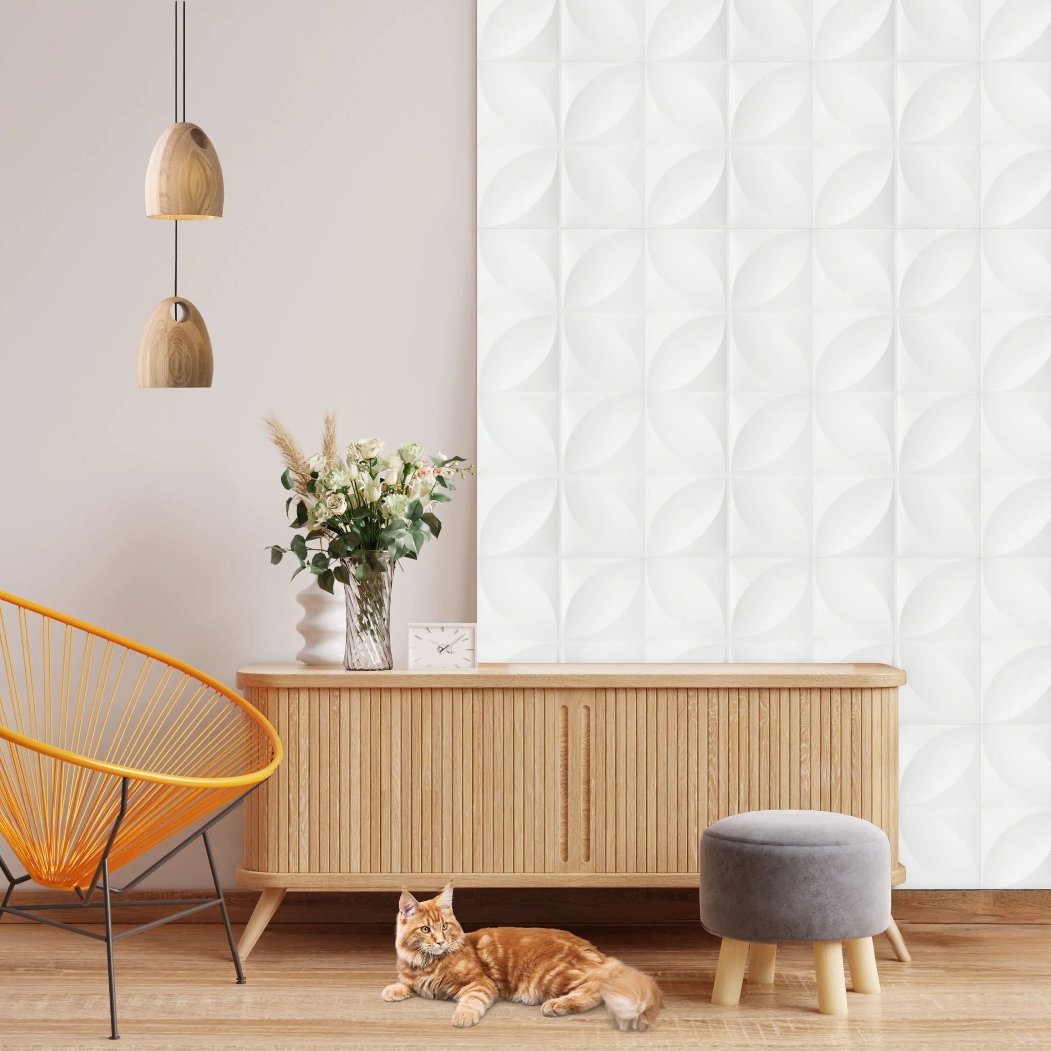 Matte White Floral Pattern - PVC Wall Panel