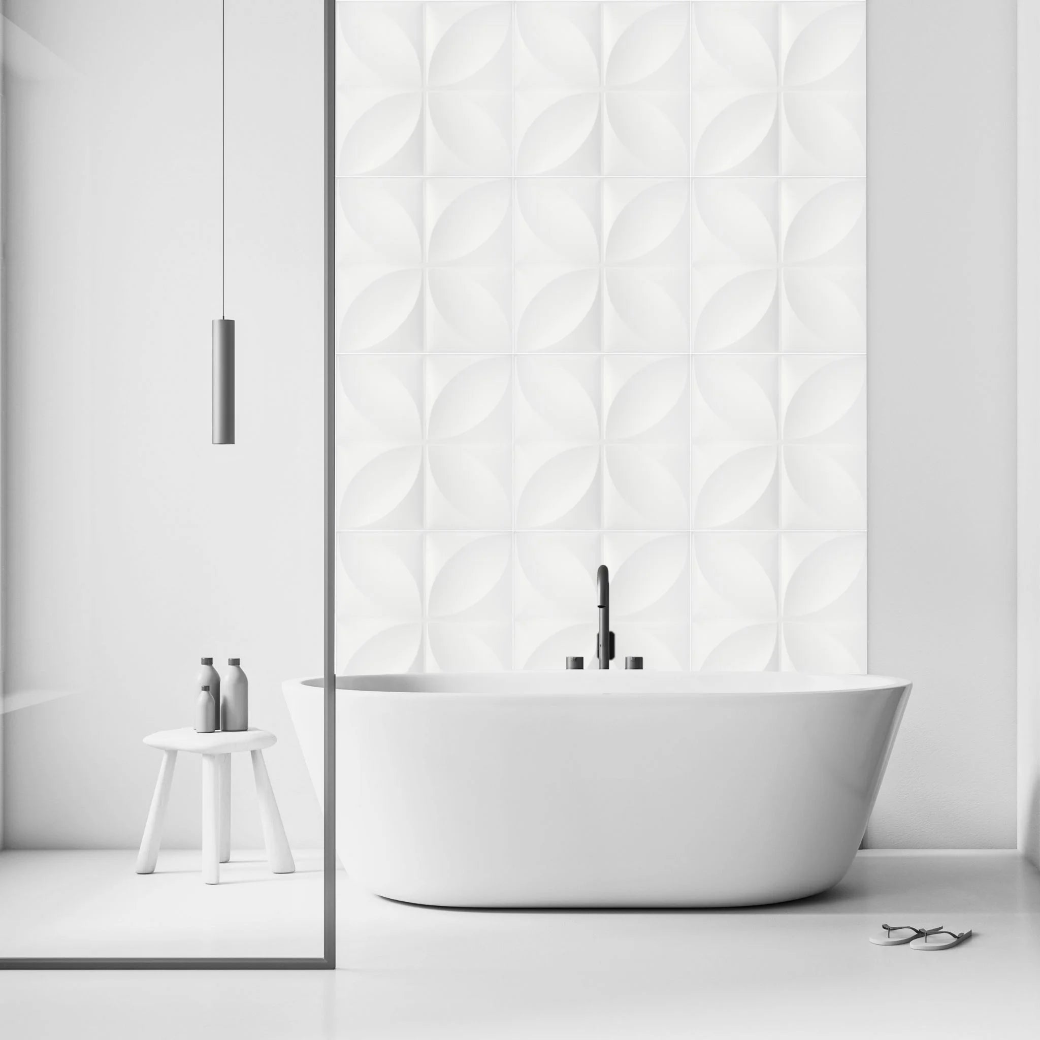 Matte White Floral Pattern - PVC Wall Panel