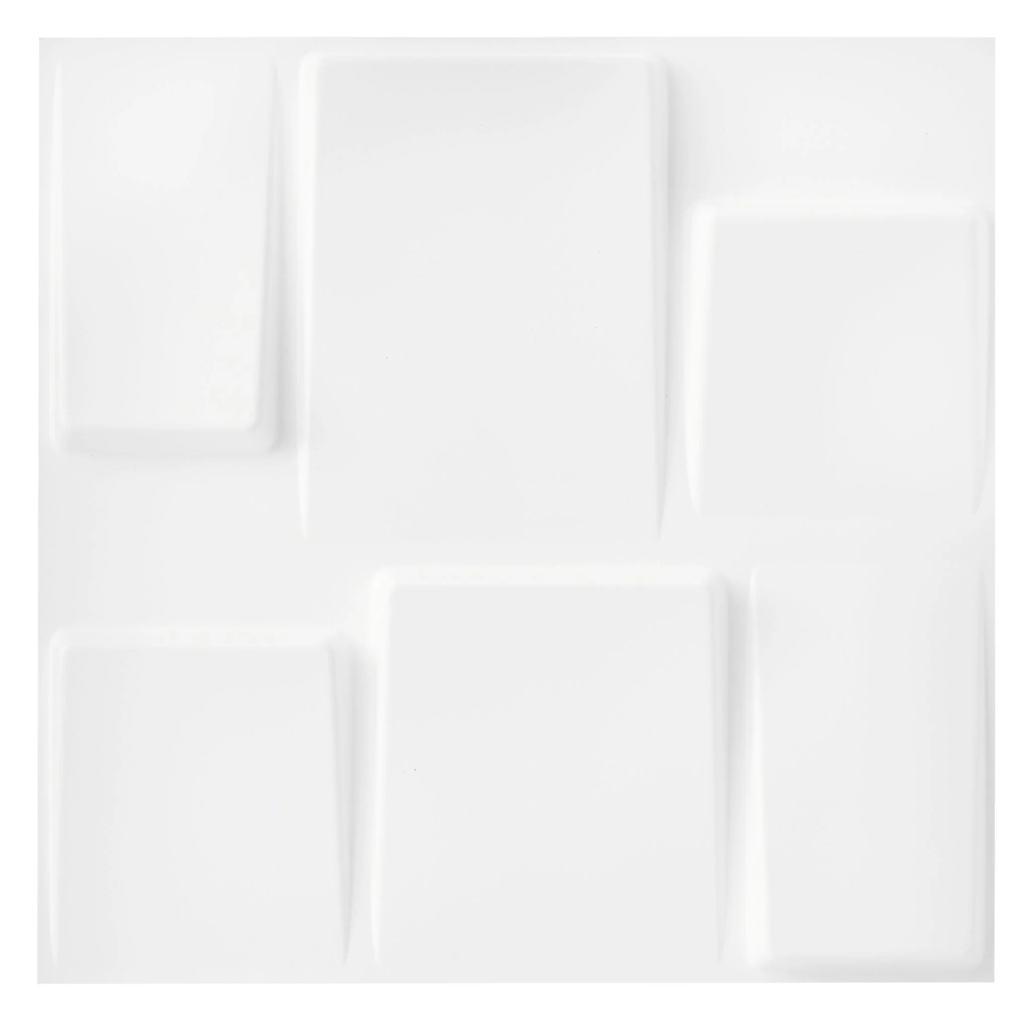 Detail view of white PVC wall panel showcasing geometric design