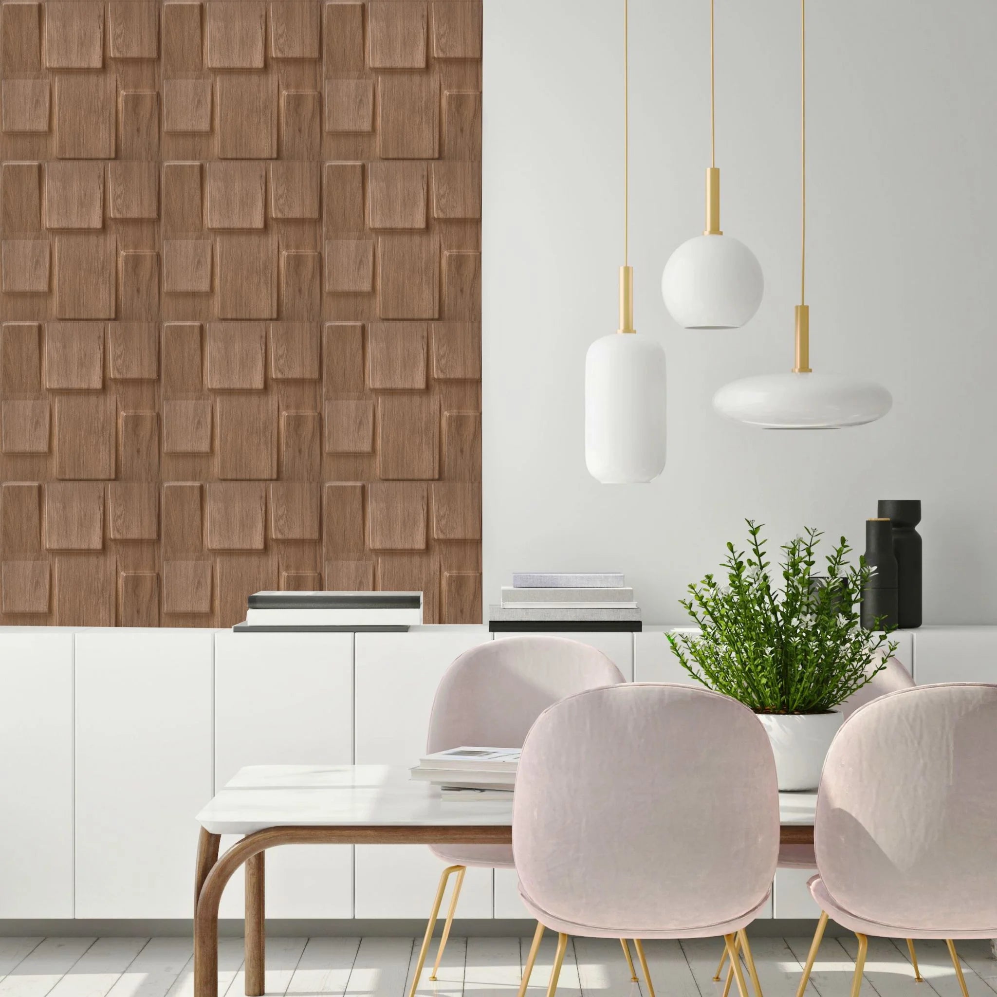Matte Wood Geometric Squares - PVC Wall Panel