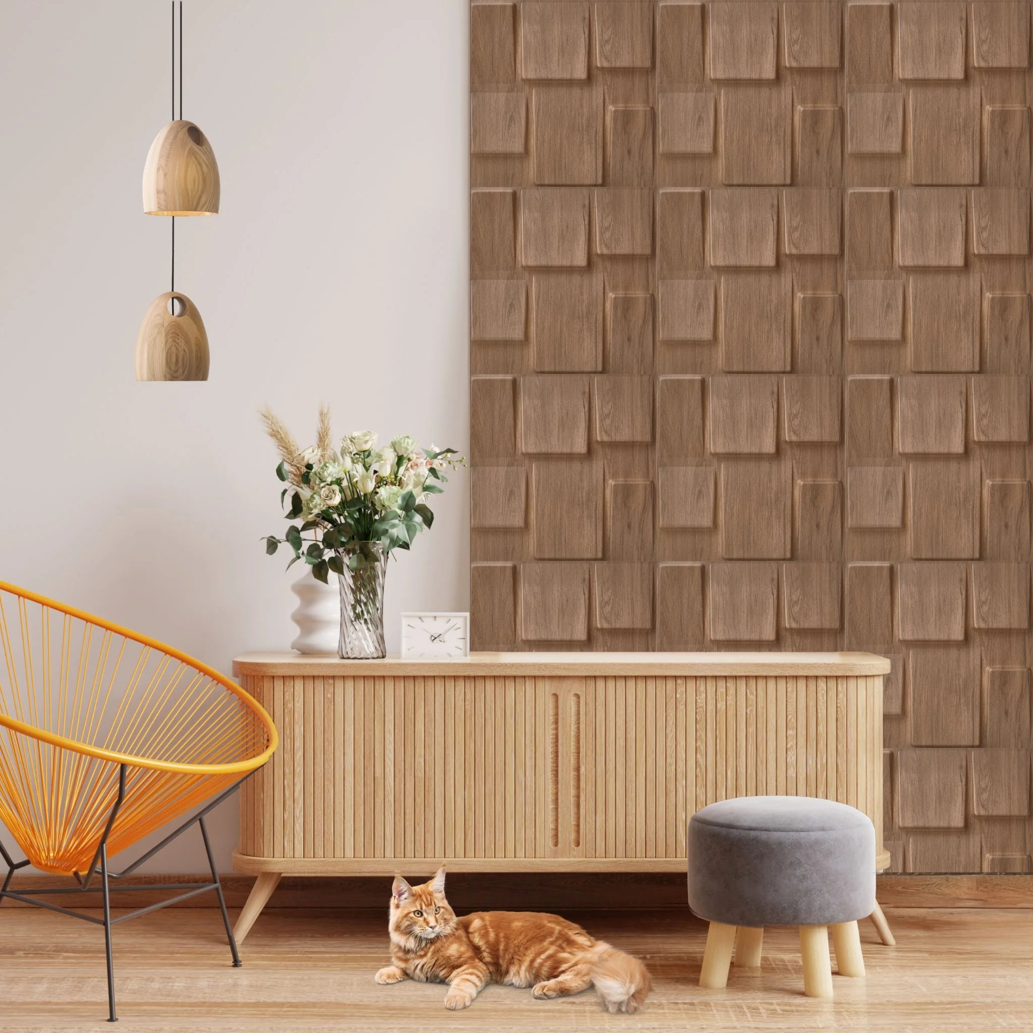 Matte Wood Geometric Squares - PVC Wall Panel