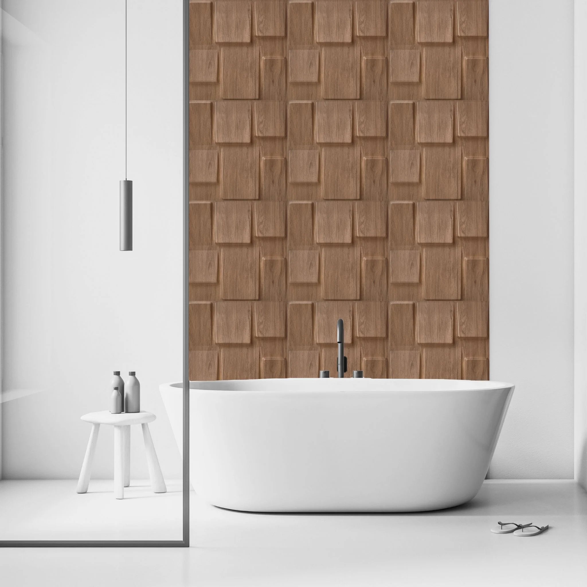 Matte Wood Geometric Squares - PVC Wall Panel