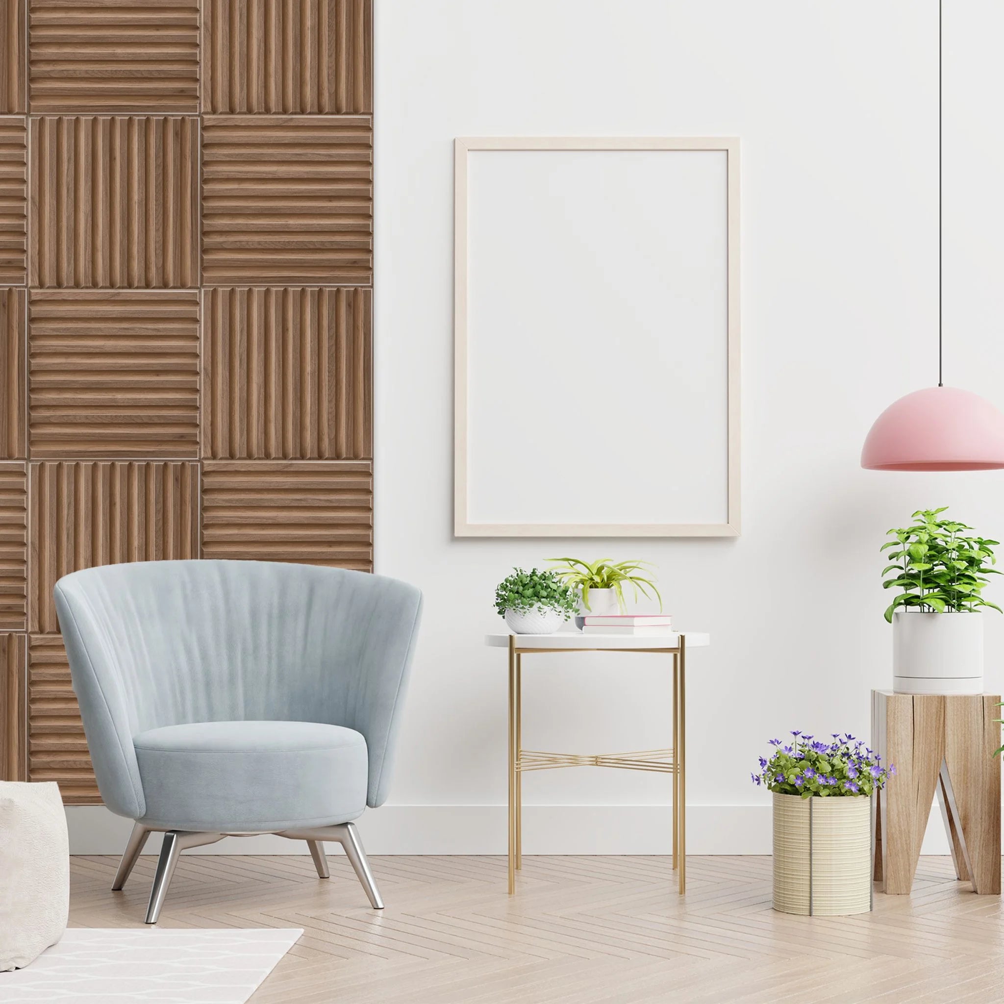 Wooden PVC wall panel with vertical lines in contemporary dining room