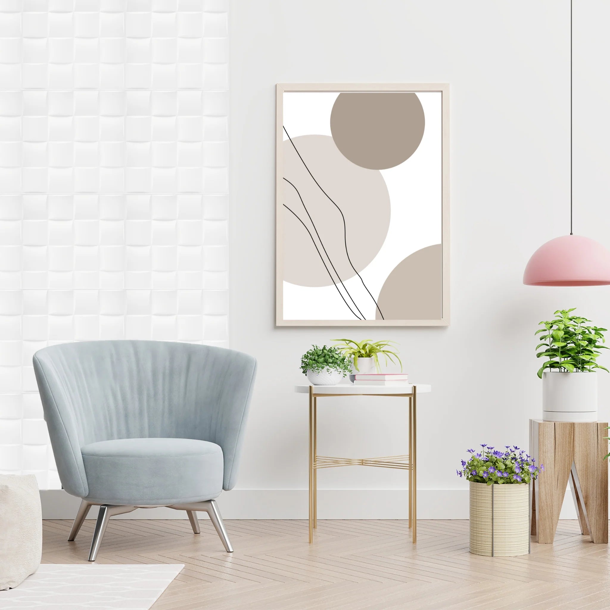 White PVC wall panel in contemporary living room with minimalist design