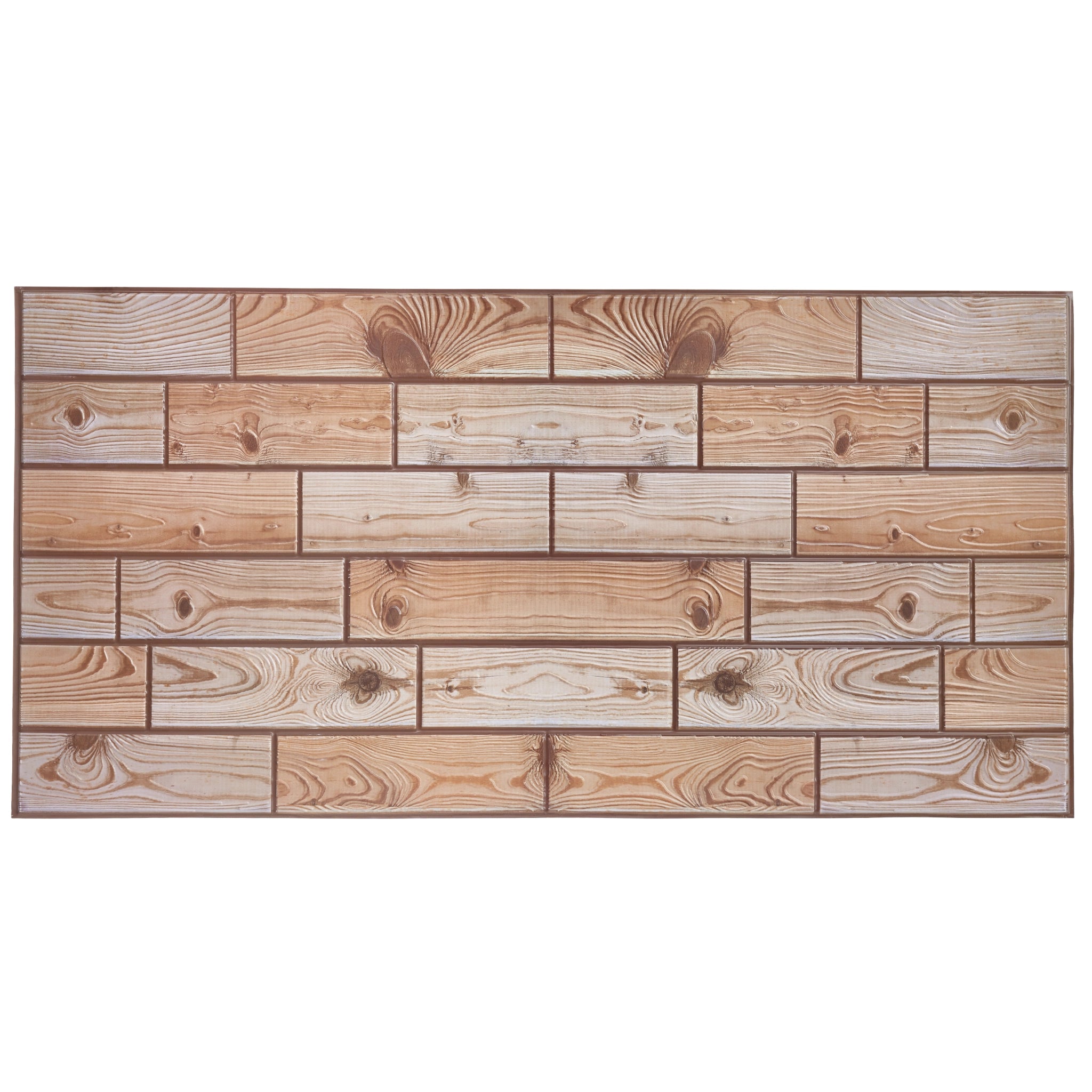 Close-up of brown wall panel with geometric designs