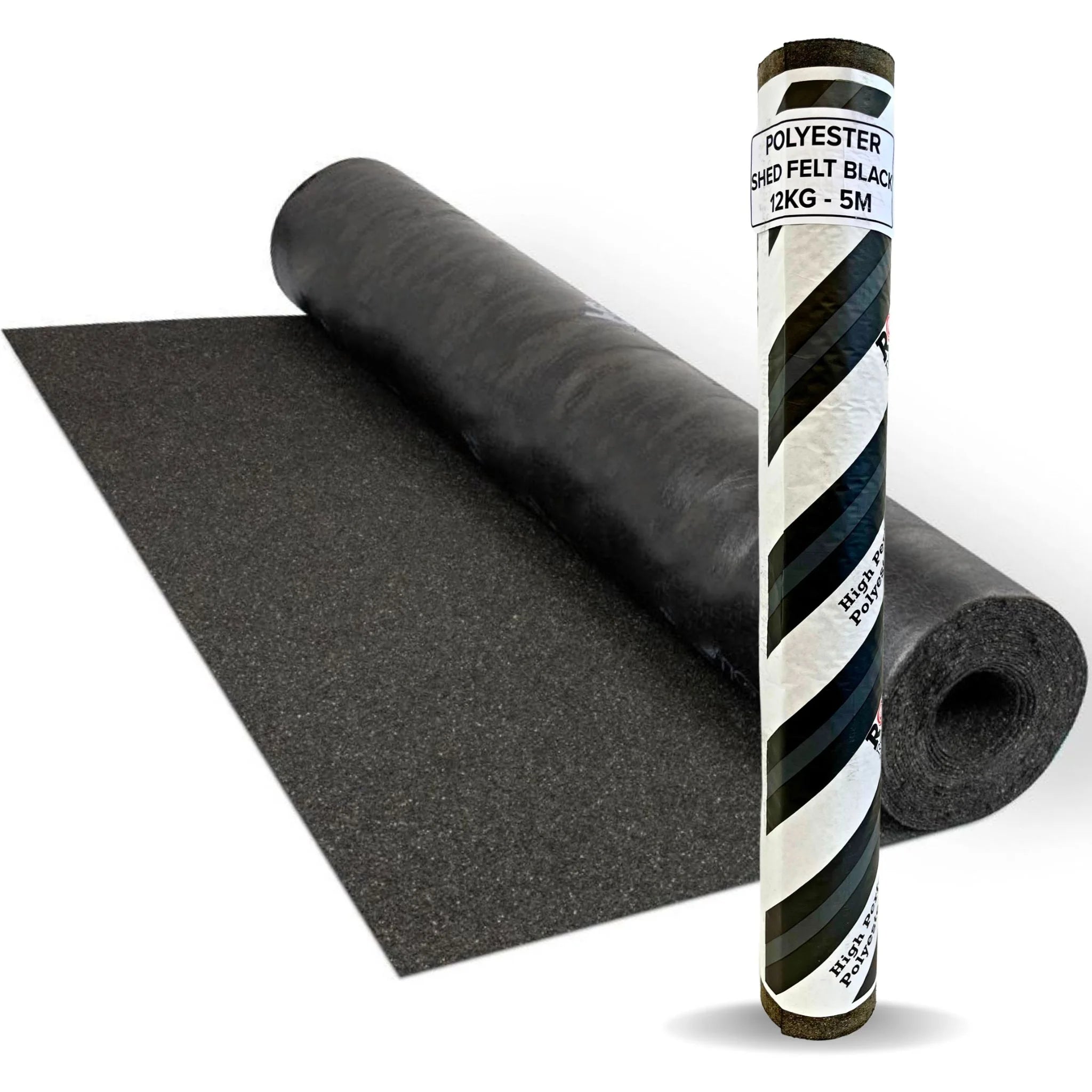 roll of black roofing felt on white background