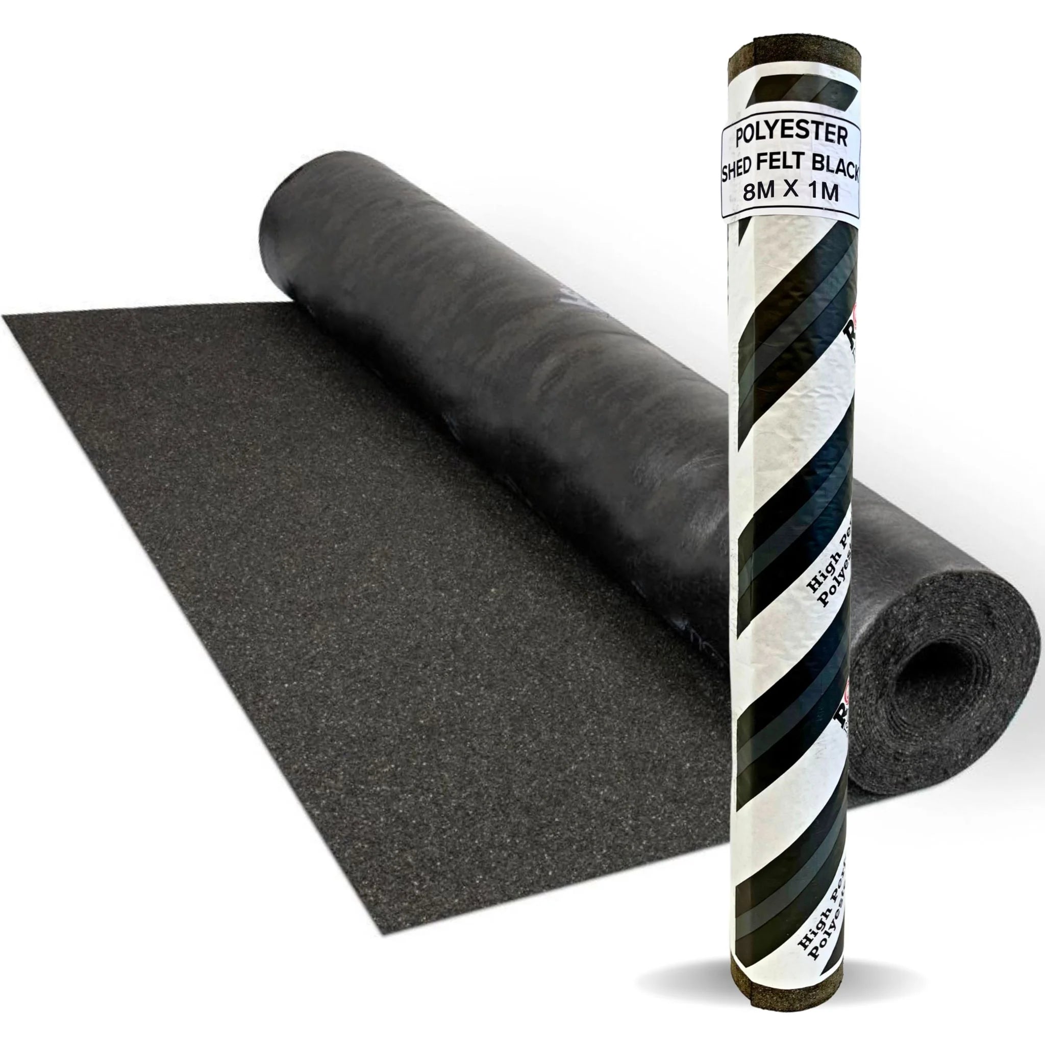 roll of black roofing felt on white background