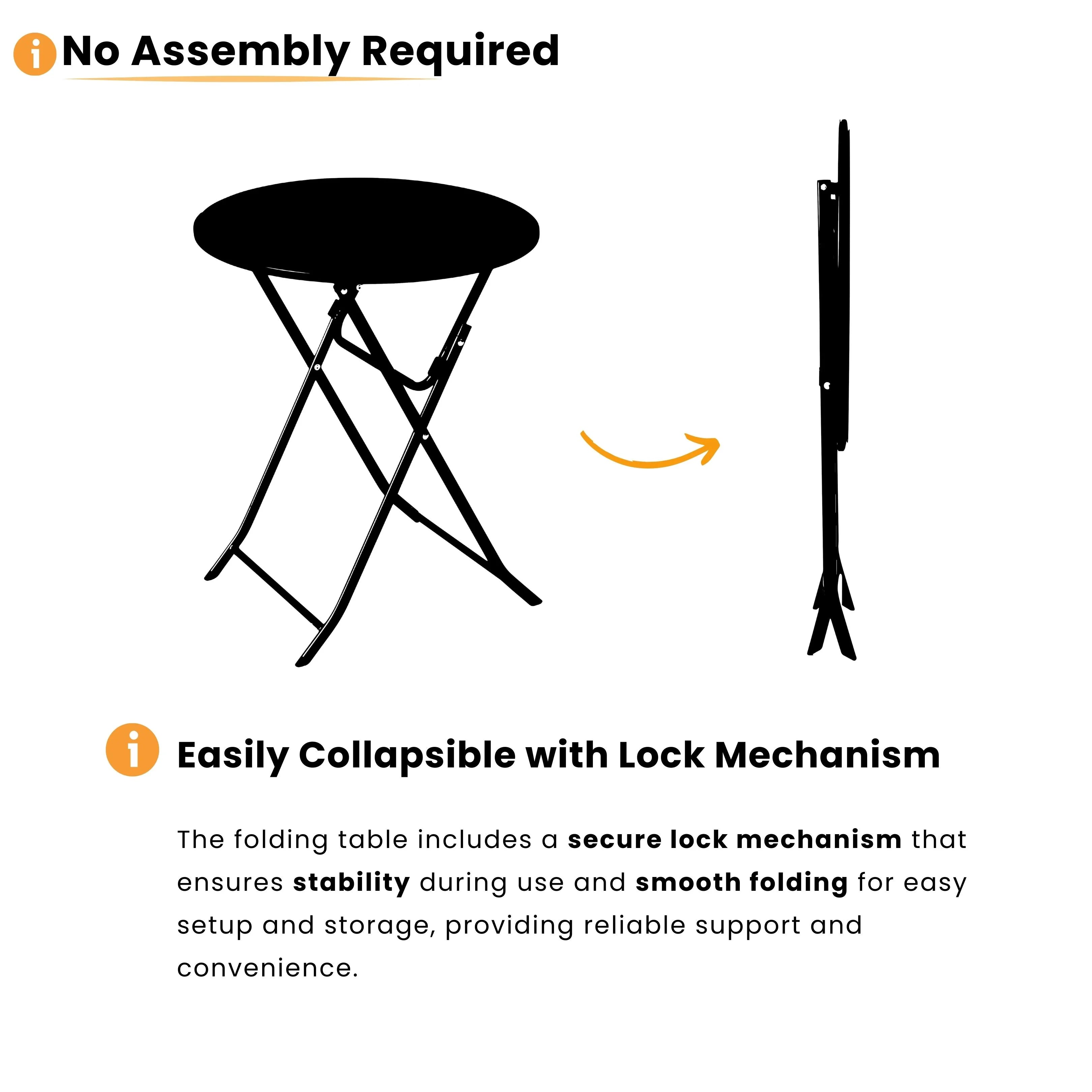 no assembly required black round folding table