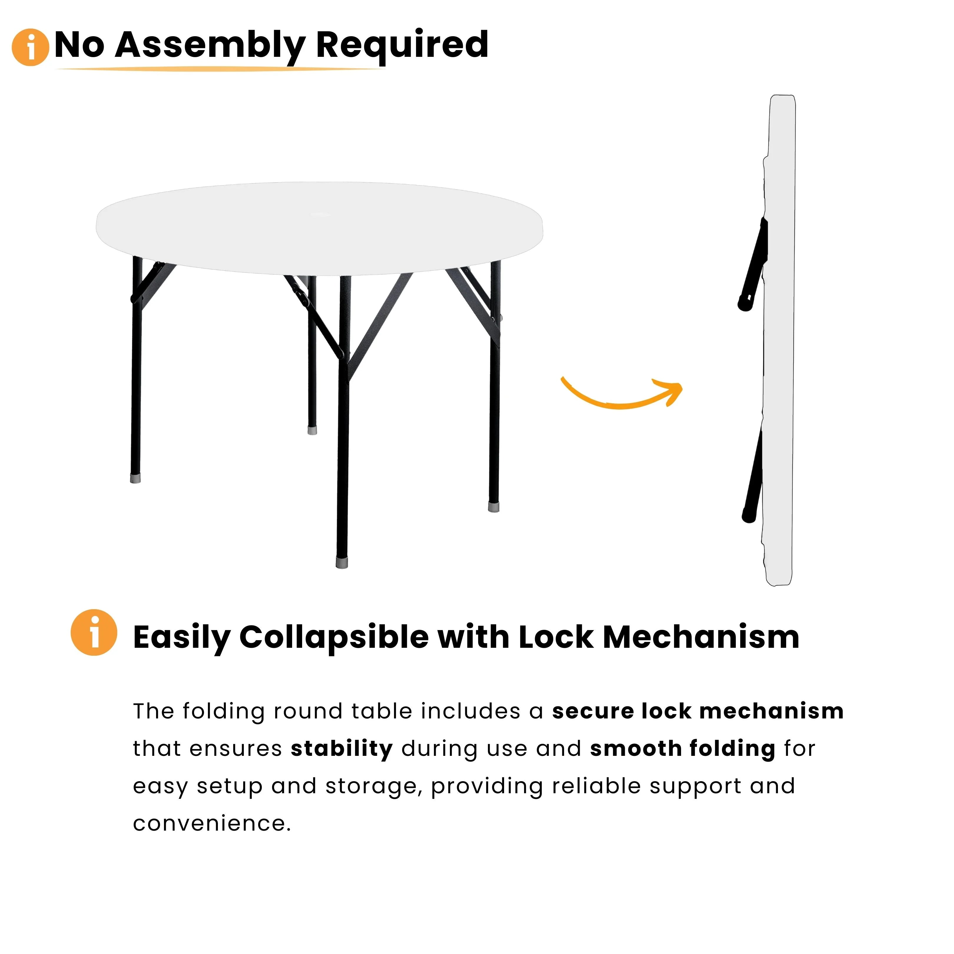 no assembly required white round folding table