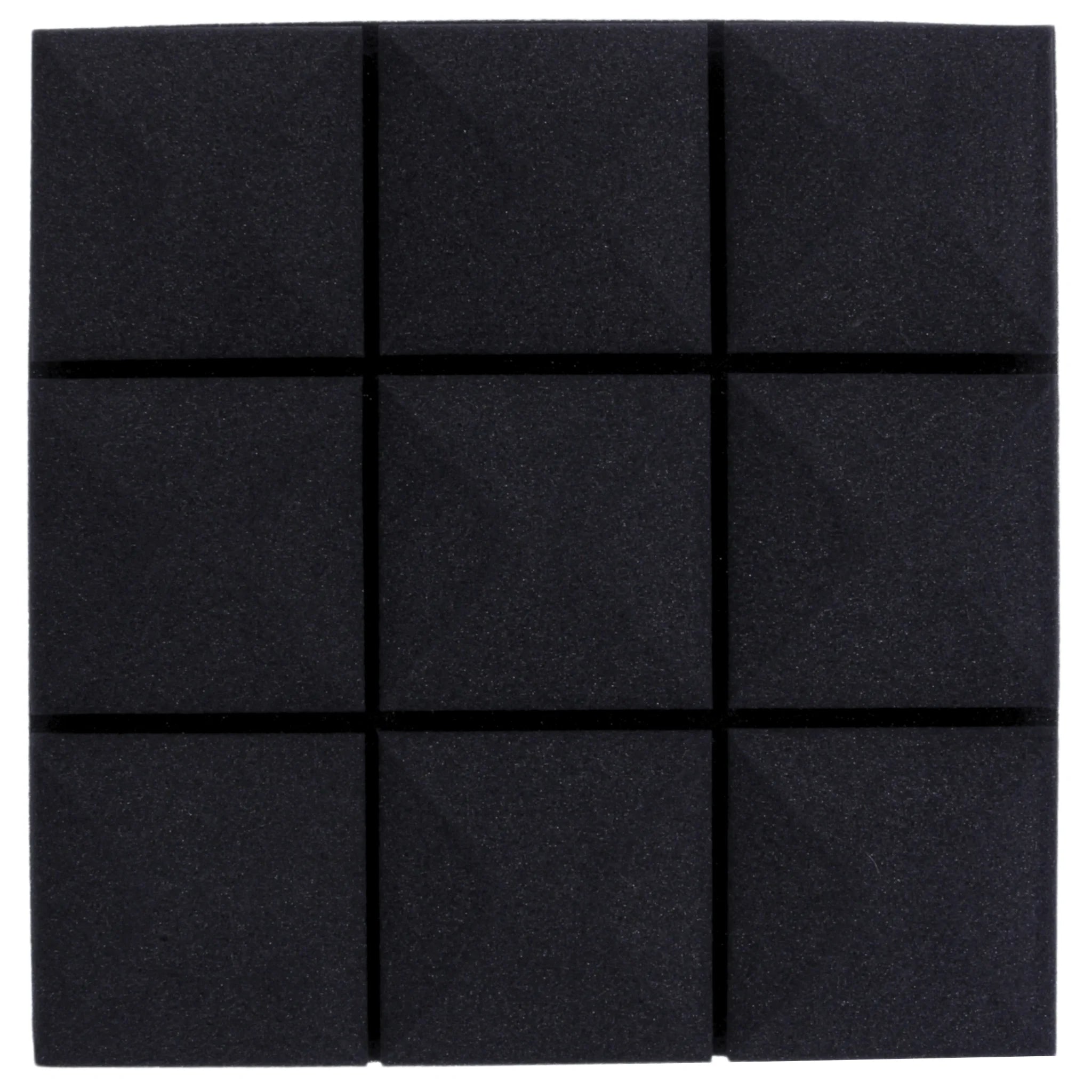 A 30x30 cm black pyramid dome sound proofing panel on a white background