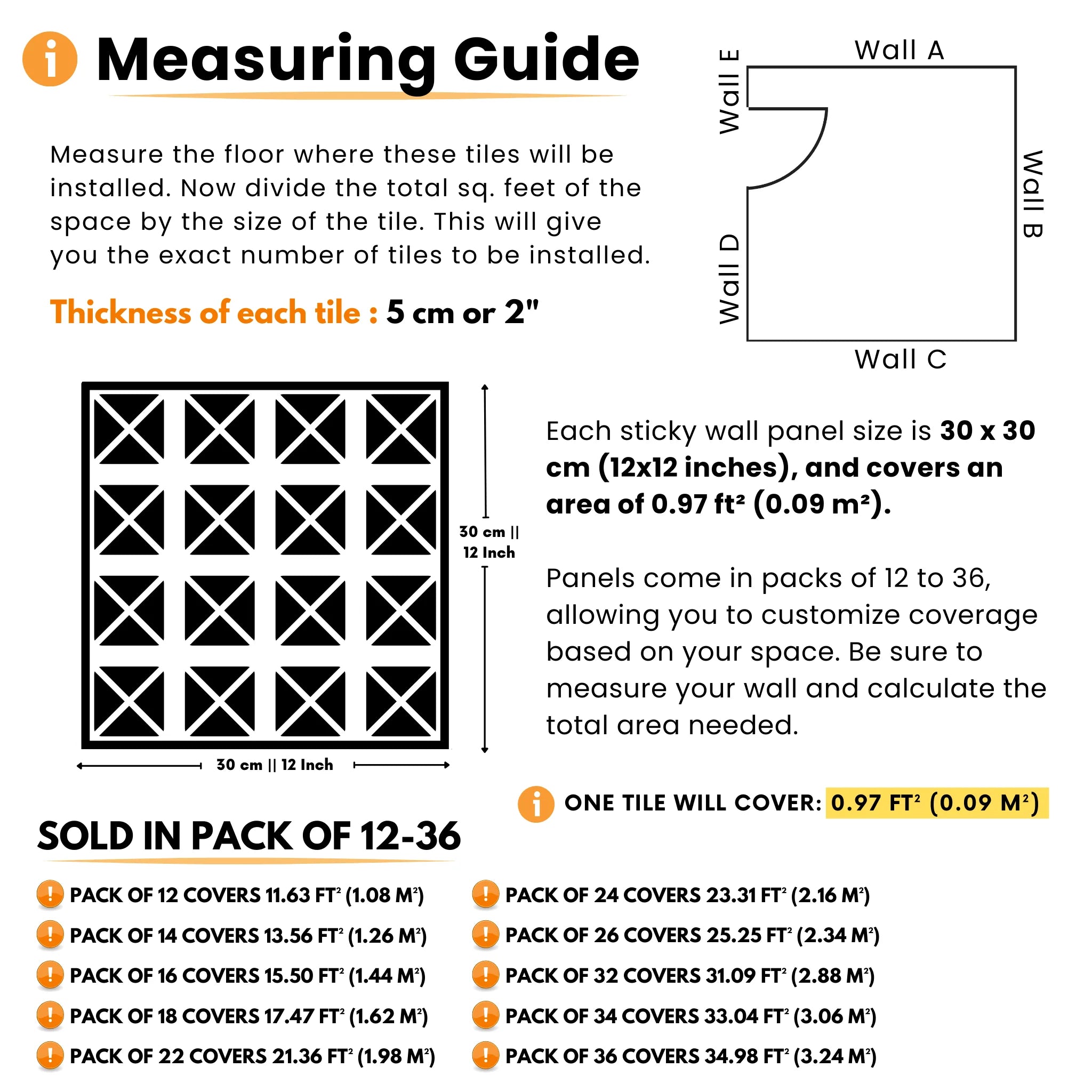 measuring guide showing how to measure for a wall sound proofing panels installation