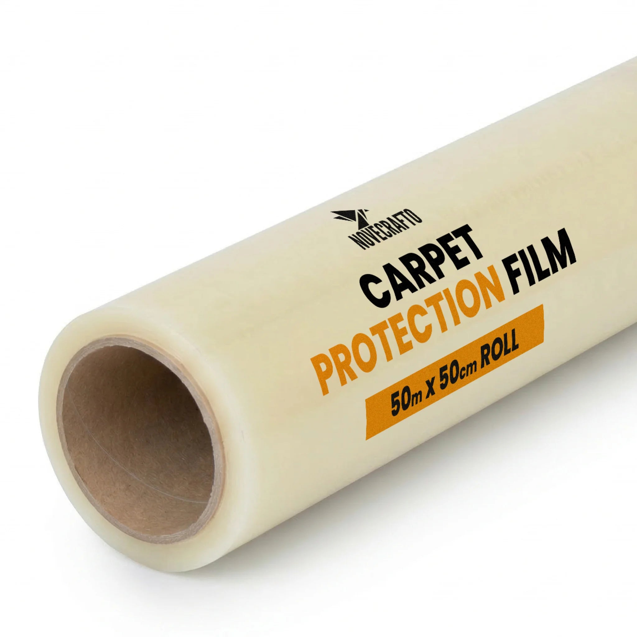 rolled carpet protection film on white background