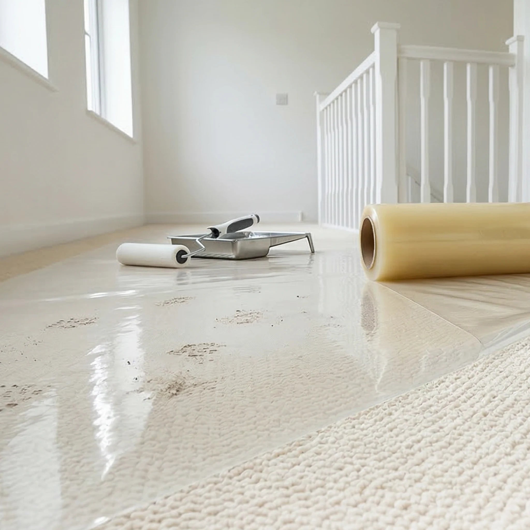 clear film covering floor during painting work