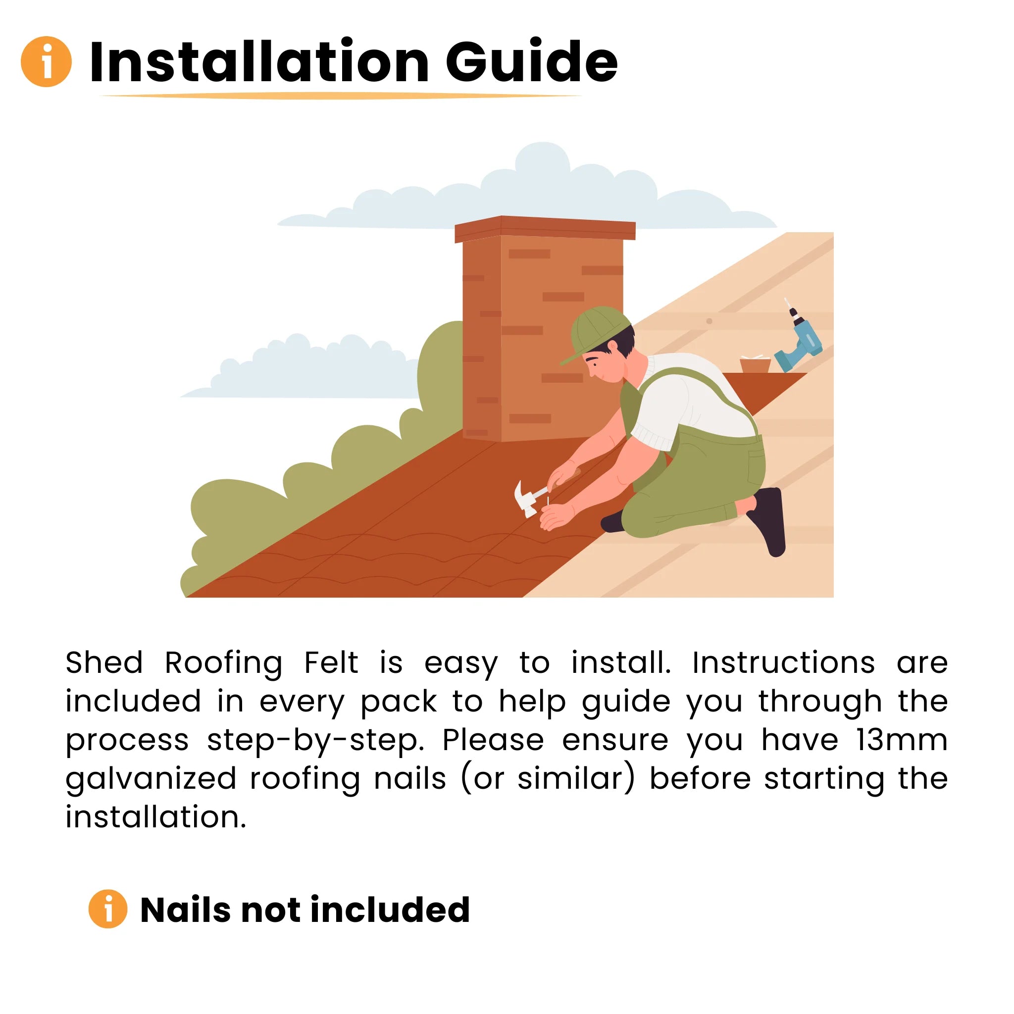 installation guide with nails and person installing felt