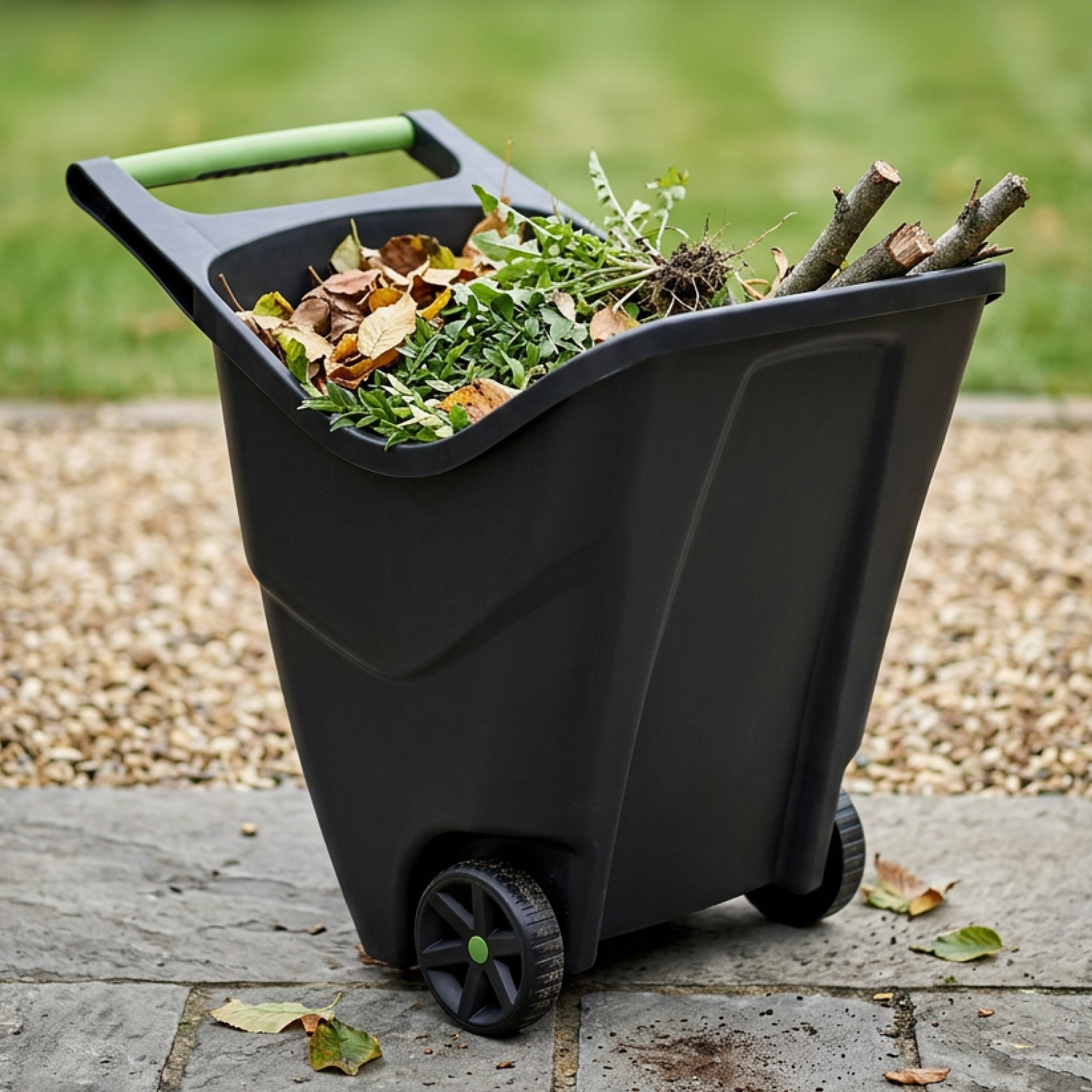 Garden caddy filled with leaves and branches