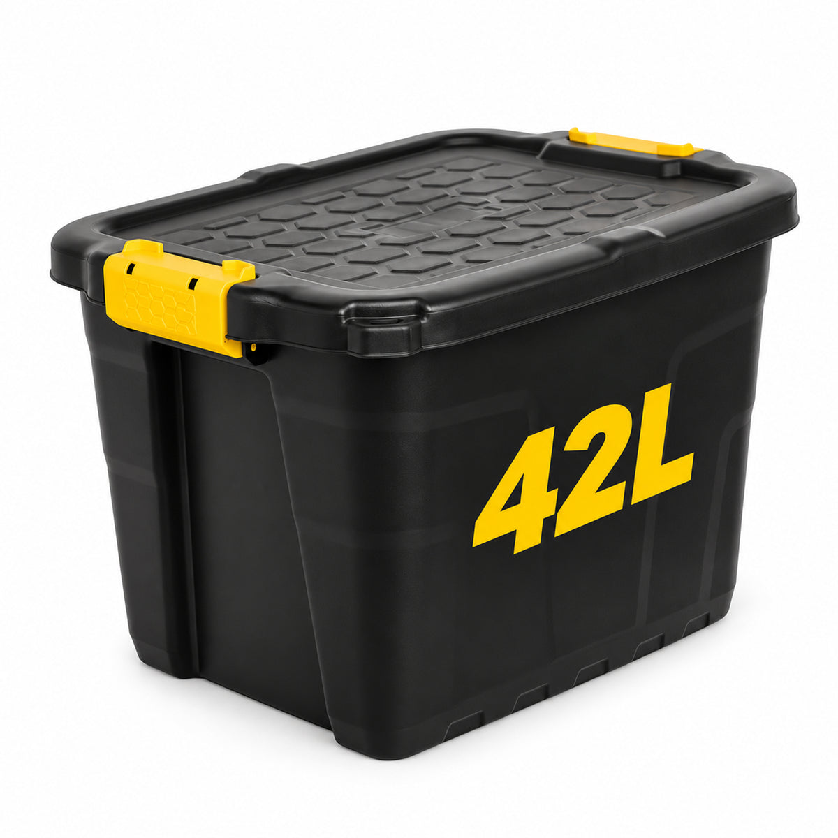 Black 42L plastic storage box with lid