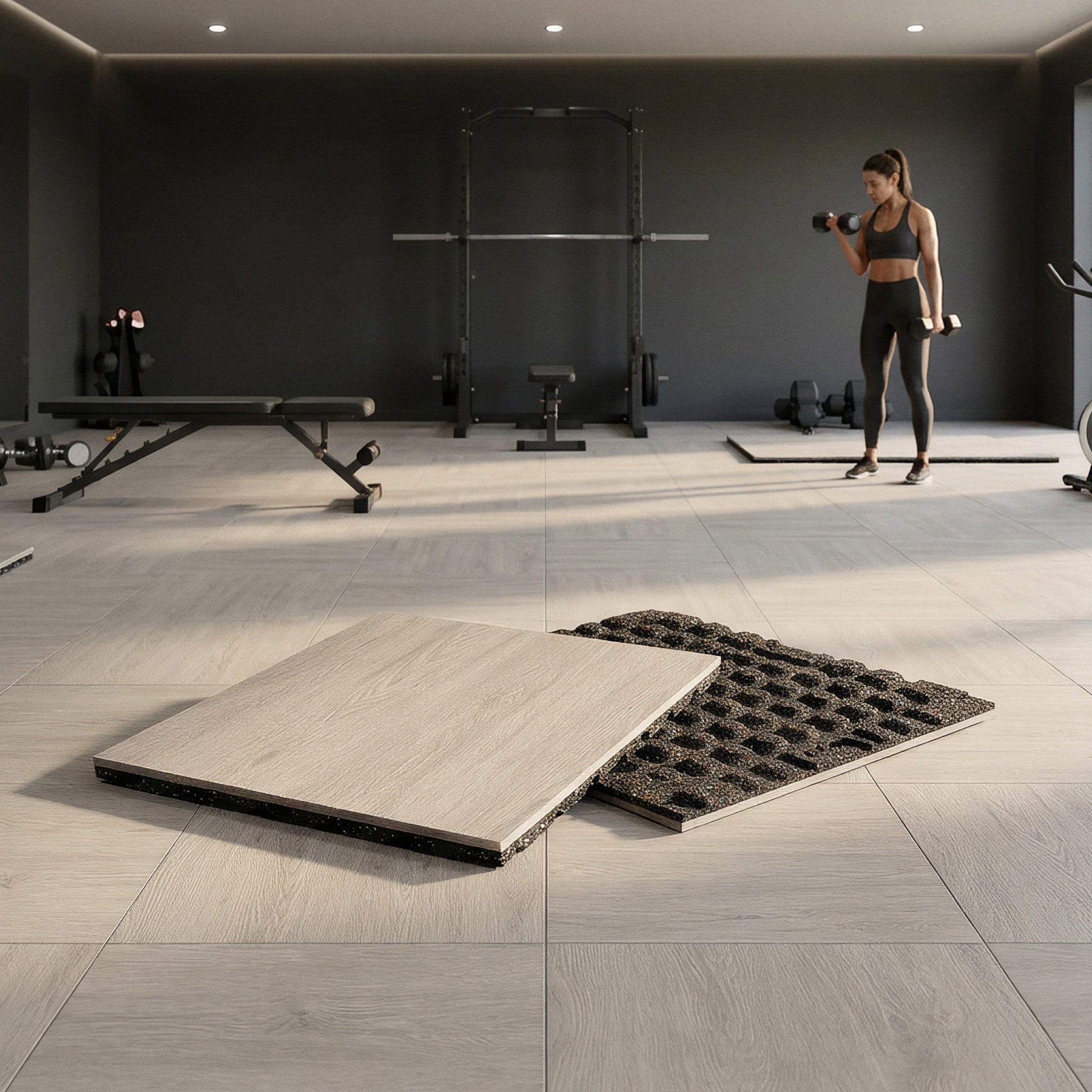 Interlocking rubber floor tiles home gym