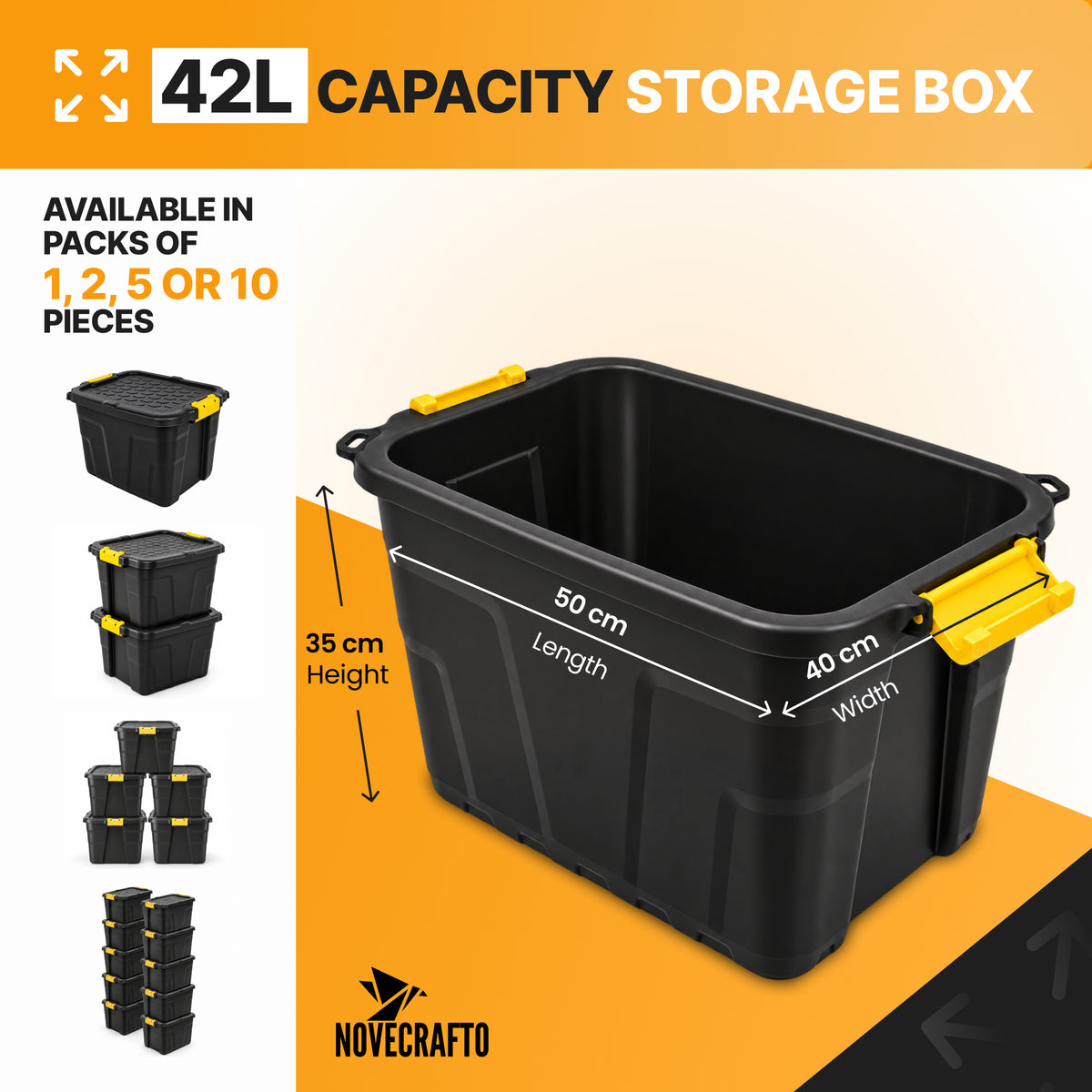 42L storage box size and pack options