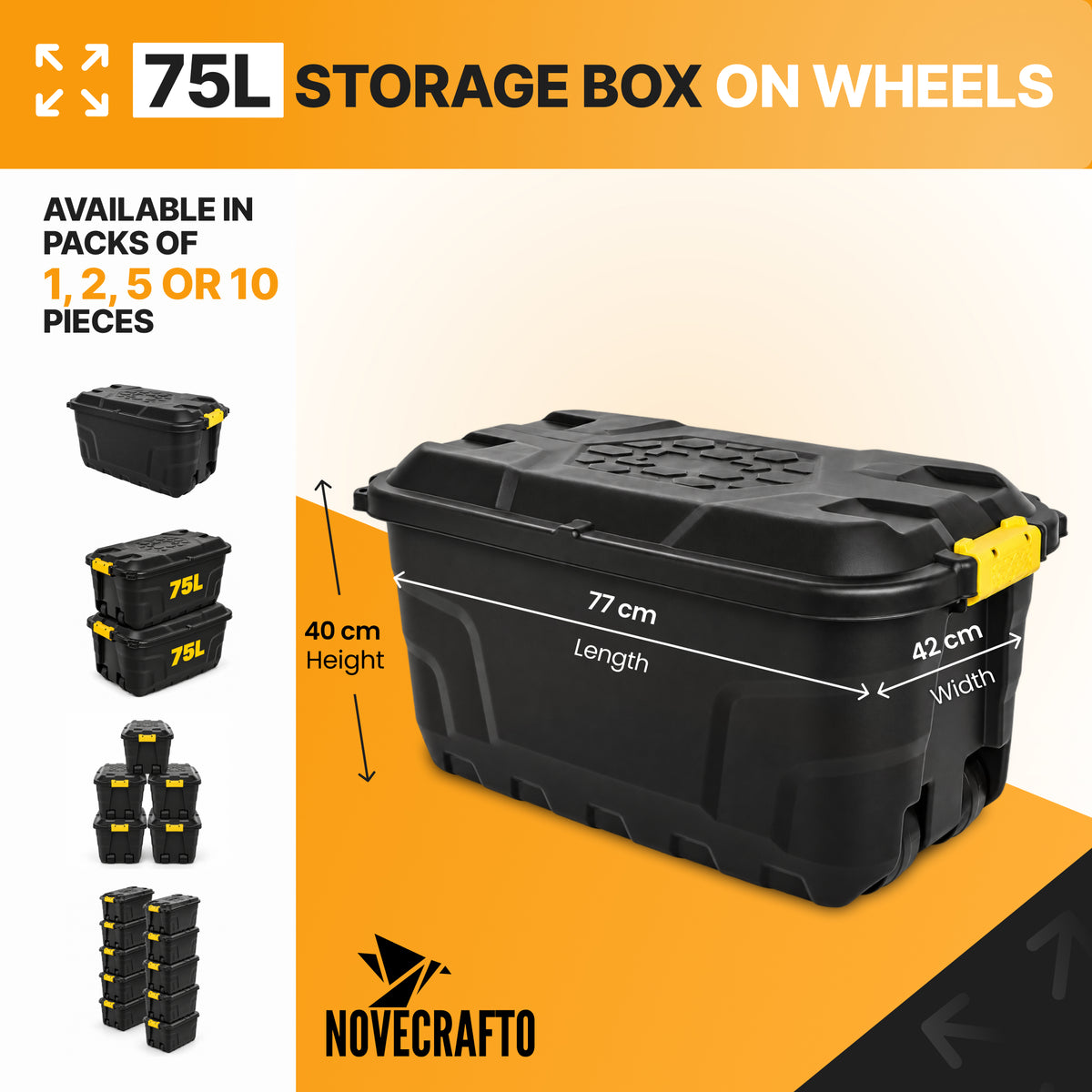 75L storage box size and pack options