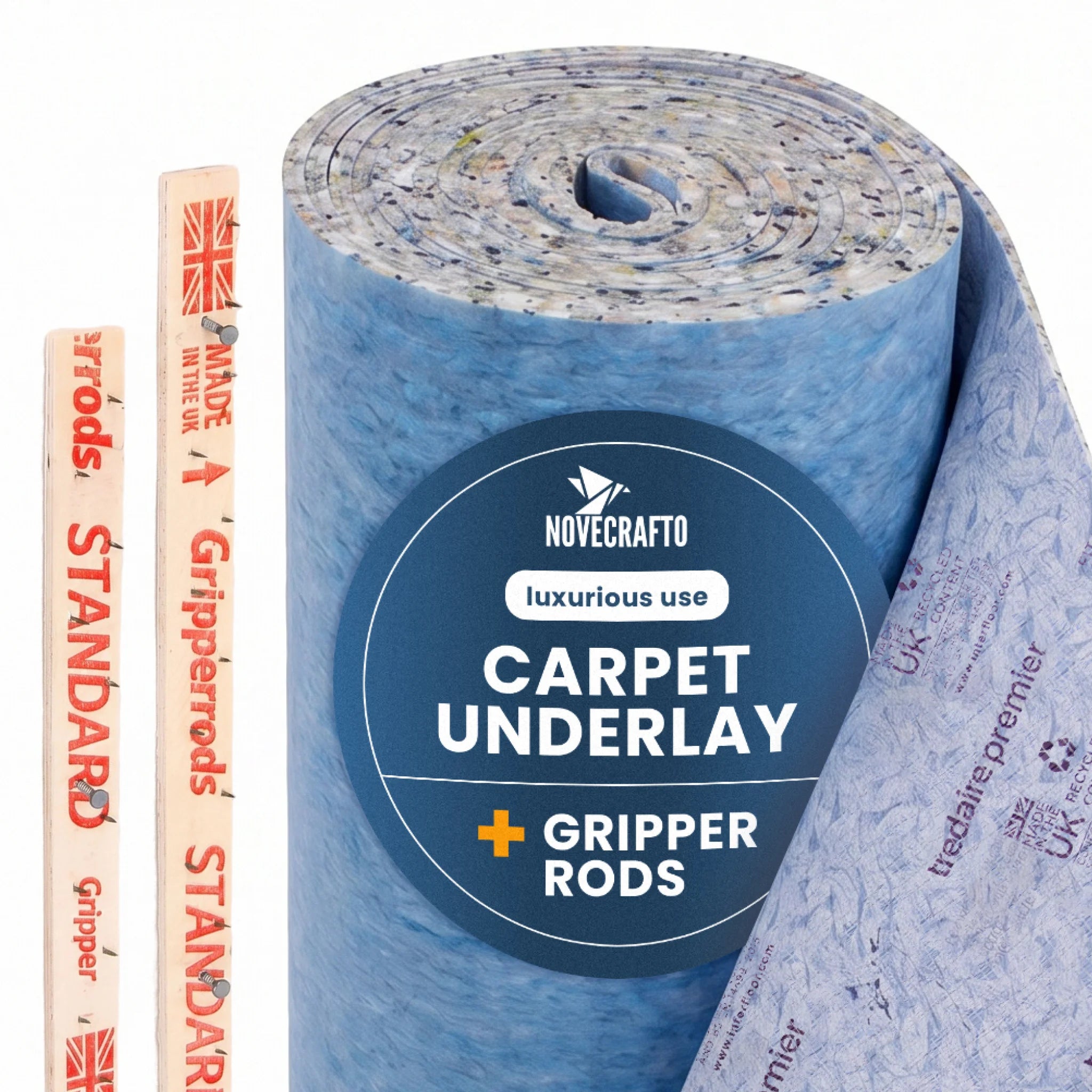 Carpet underlay roll with gripper rods