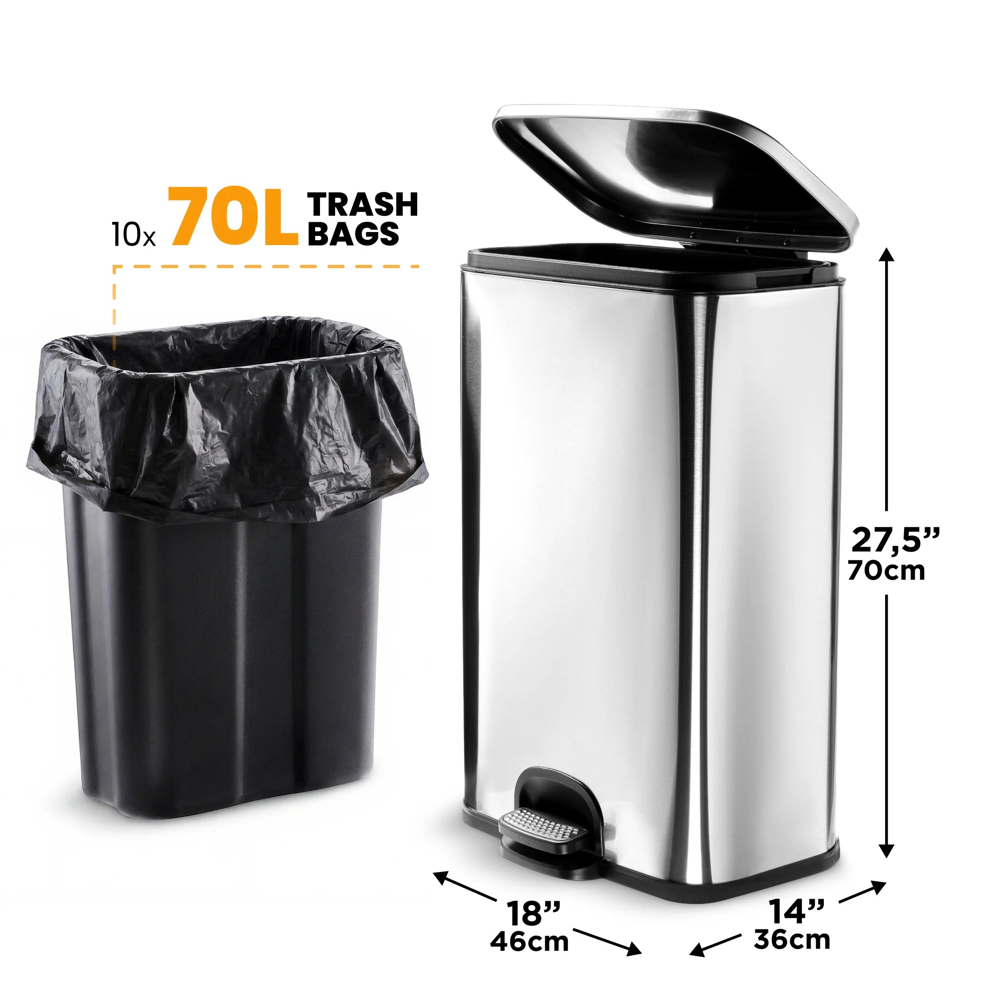 50l bin dimensions shown featuring measurements for height width and depth for user reference