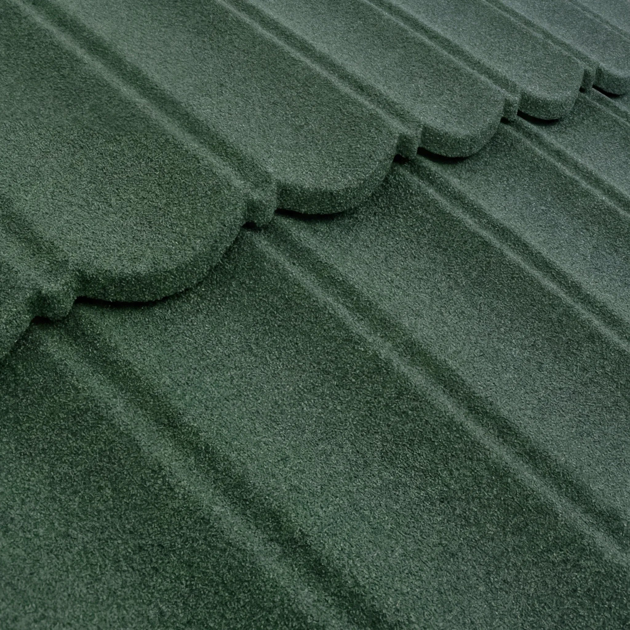 Green stone coated metal shingles texture