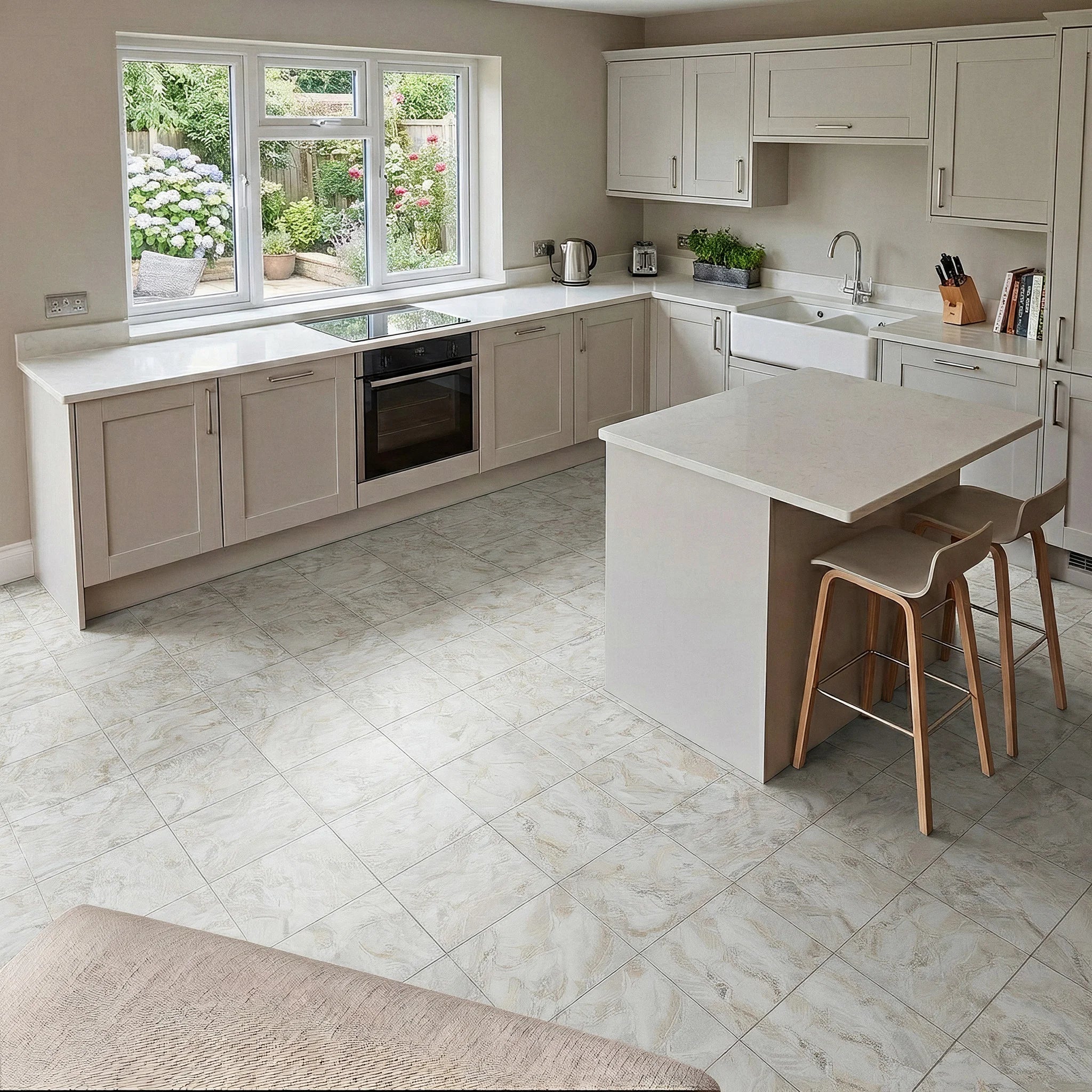 Peel and stick marble kitchen flooring