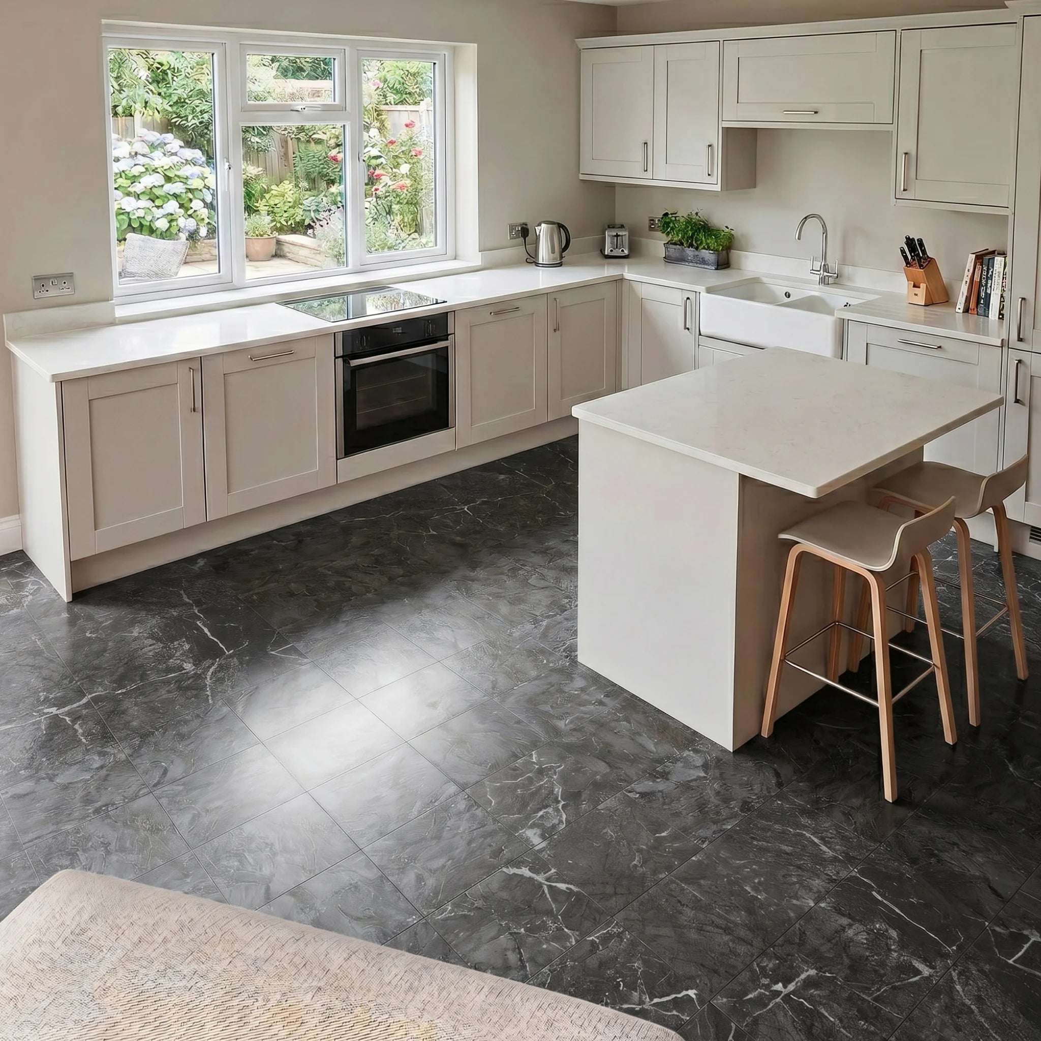 Peel and stick marble kitchen flooring